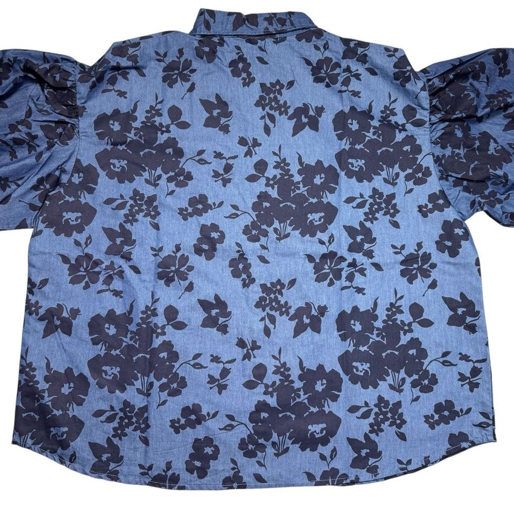 Other NWT New KAKTUS Floral Denim Button Front 3/4 Puff Sleeve Sh Size XXL / US 16-18 / IT 52-54 - 5 Thumbnail