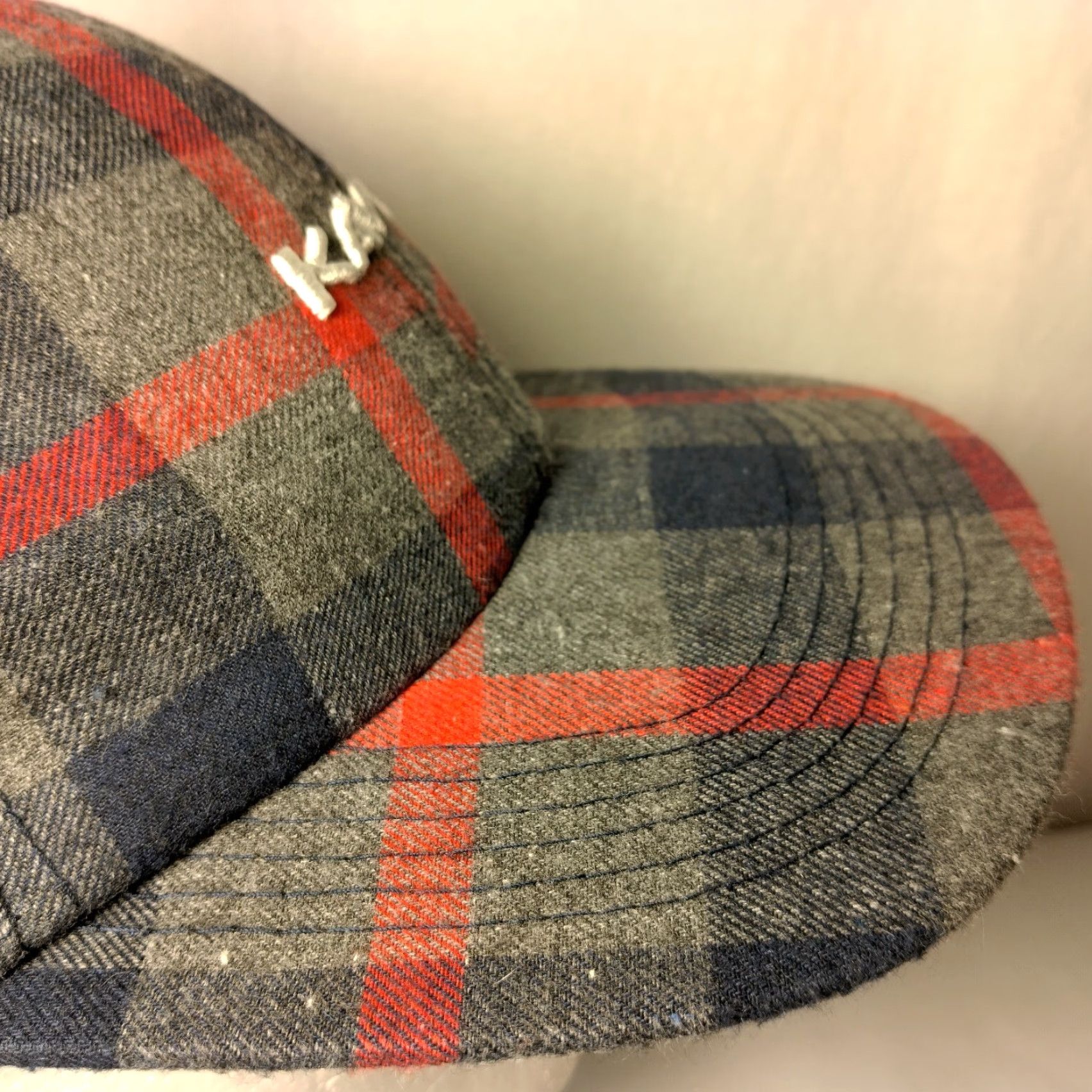 KAVU KAVU Cabin Fever Hat Gray Red Black Plaid Flannel Adjustable Leather Strap Back Casual Travel Men One Size Baseball Cap Size ONE SIZE - 3 Thumbnail