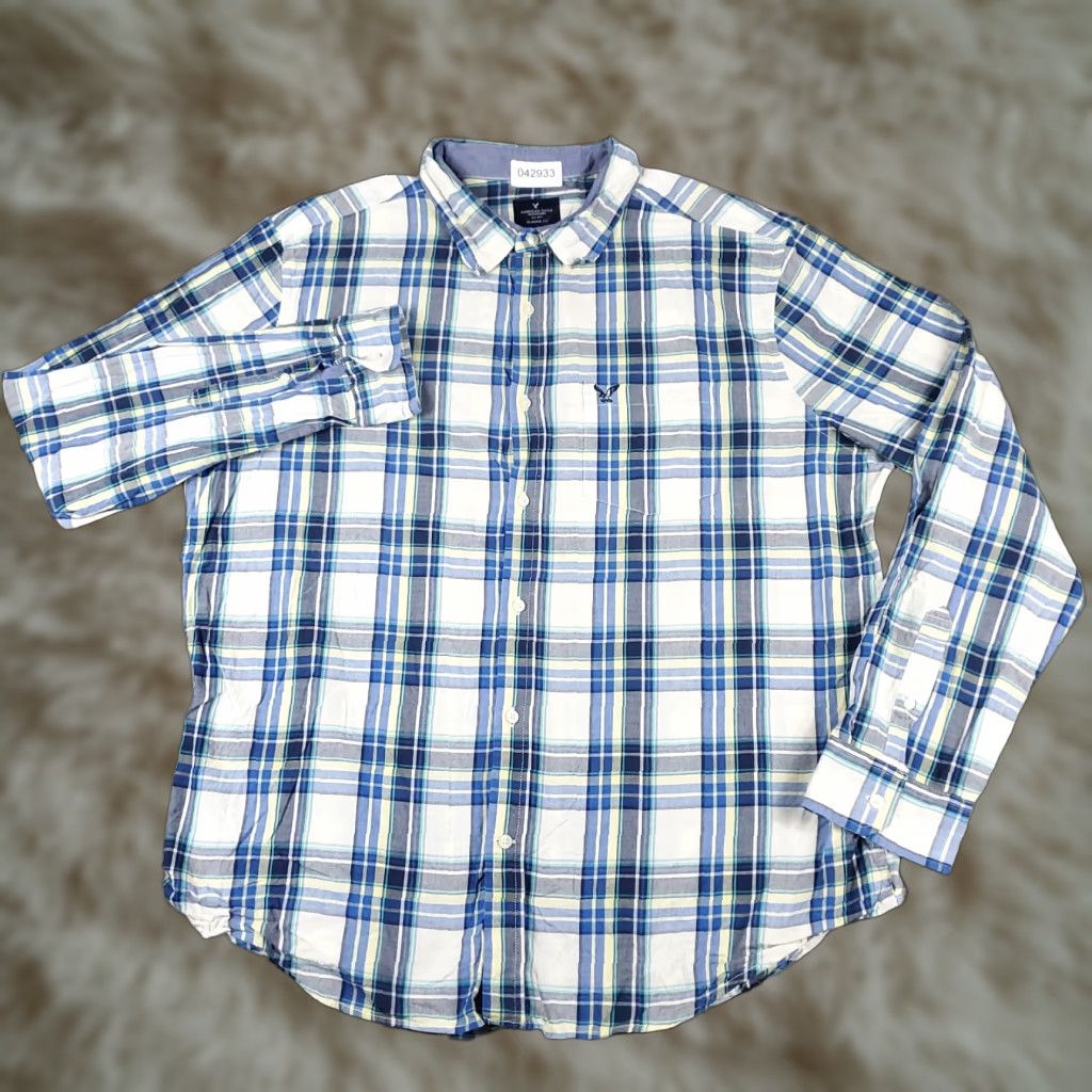 American Eagle Outfitters American Eagle Button-Up Shirt Mens 2XL Blue Plaid Long Sleeve Casual Modern Size US XXL / EU 58 / 5 - 1 Thumbnail