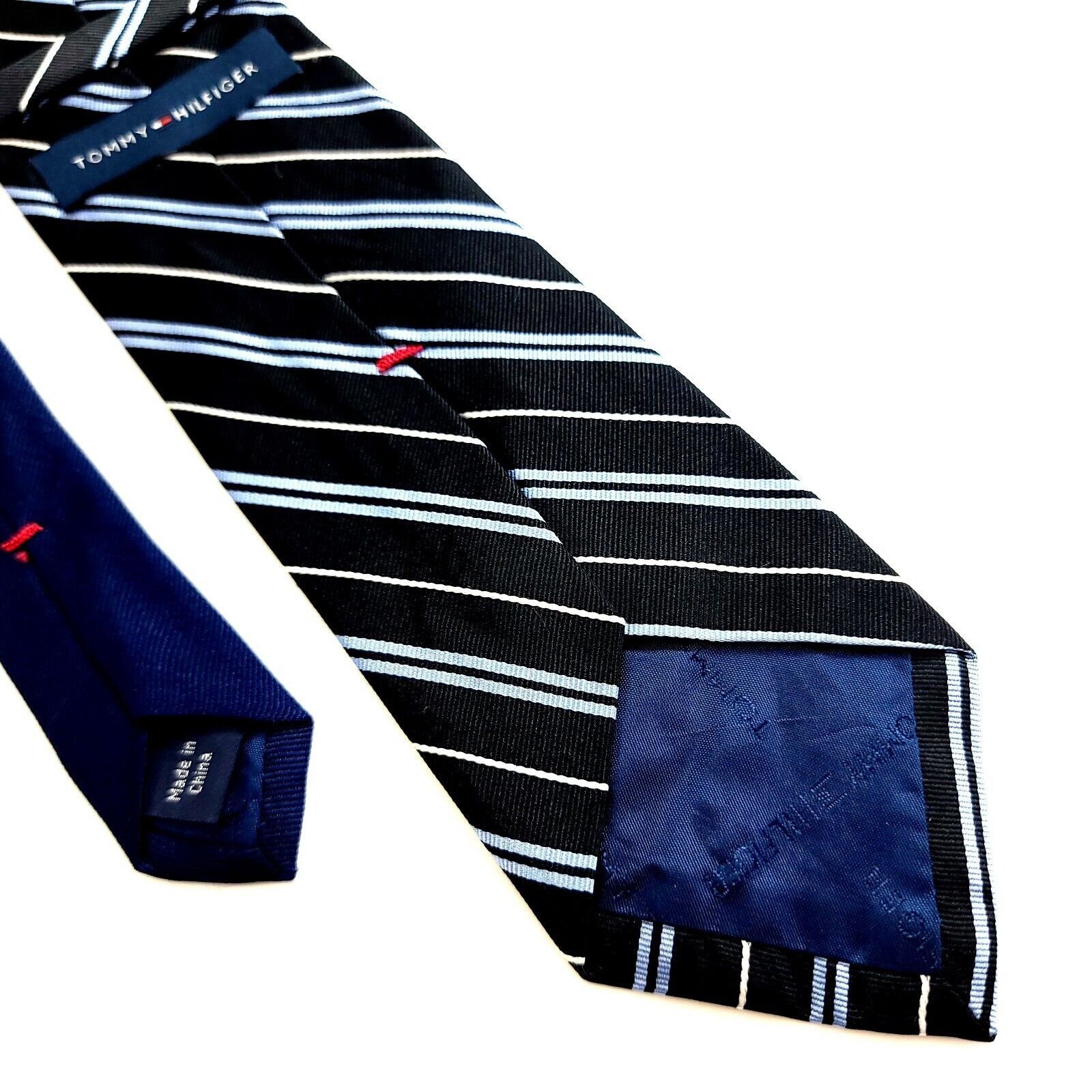 Tommy Hilfiger Tommy Hilfiger Woven Black Blue Striped Silk Tie Size ONE SIZE - 5 Thumbnail
