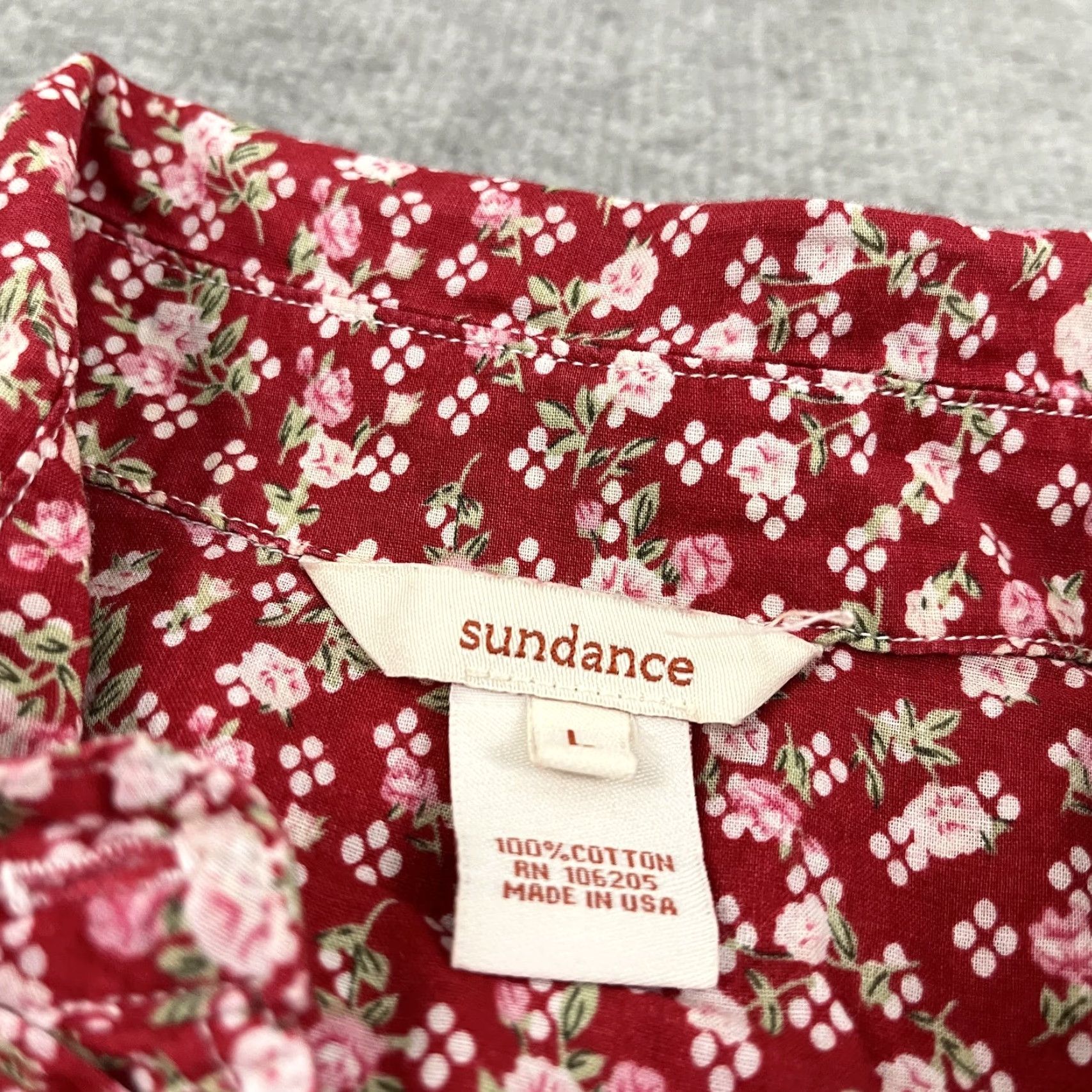 Vintage Vintage Sundance Women's Floral Ruffled Button-Up Shirt Large Red Cottagecore Cross-Seasonal Size L / US 10 / IT 46 - 2 Thumbnail