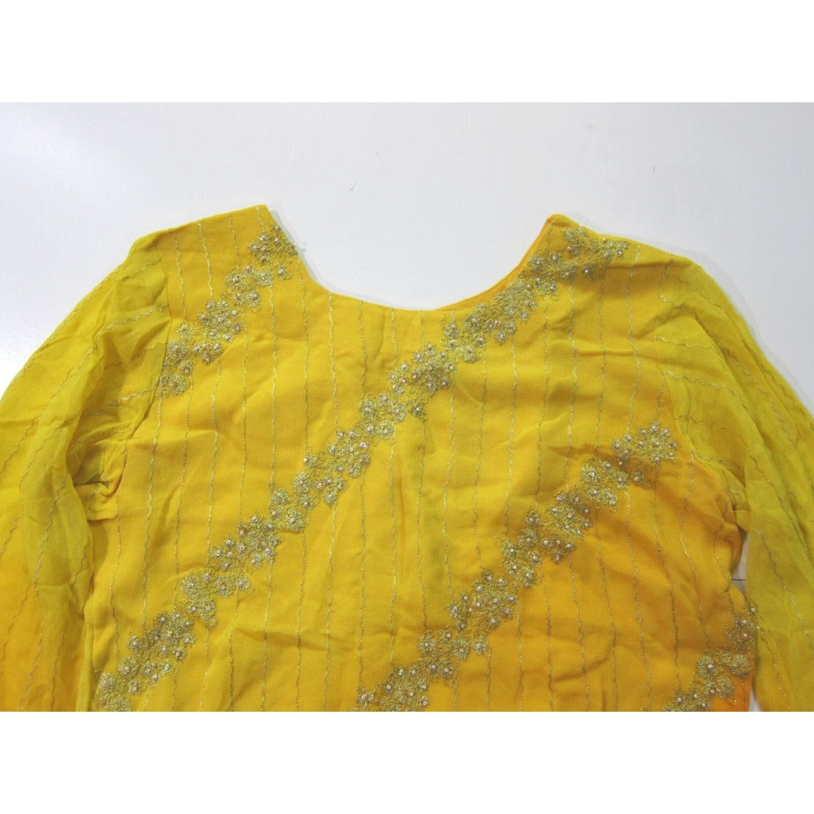 Vintage VINTAGE Handmade Yellow Gold Beaded Ethnic Rayon Tunic Blouse Women S-M Size M / US 6-8 / IT 42-44 - 4 Thumbnail