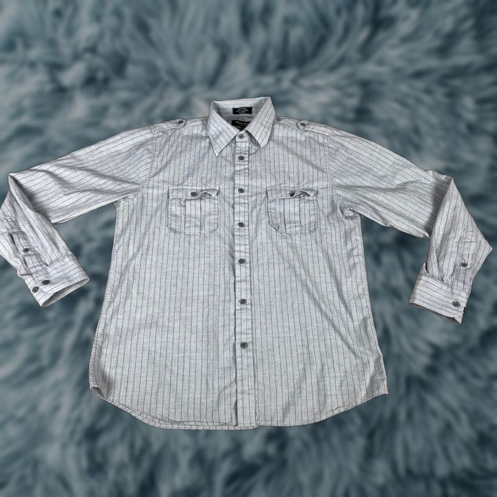 Vintage VINTAGE Eighty Eight Plantinum Mens Pinstripe Gray Long Sleeve Military Shirt Sz L Size US L / EU 52-54 / 3 - 1 Thumbnail