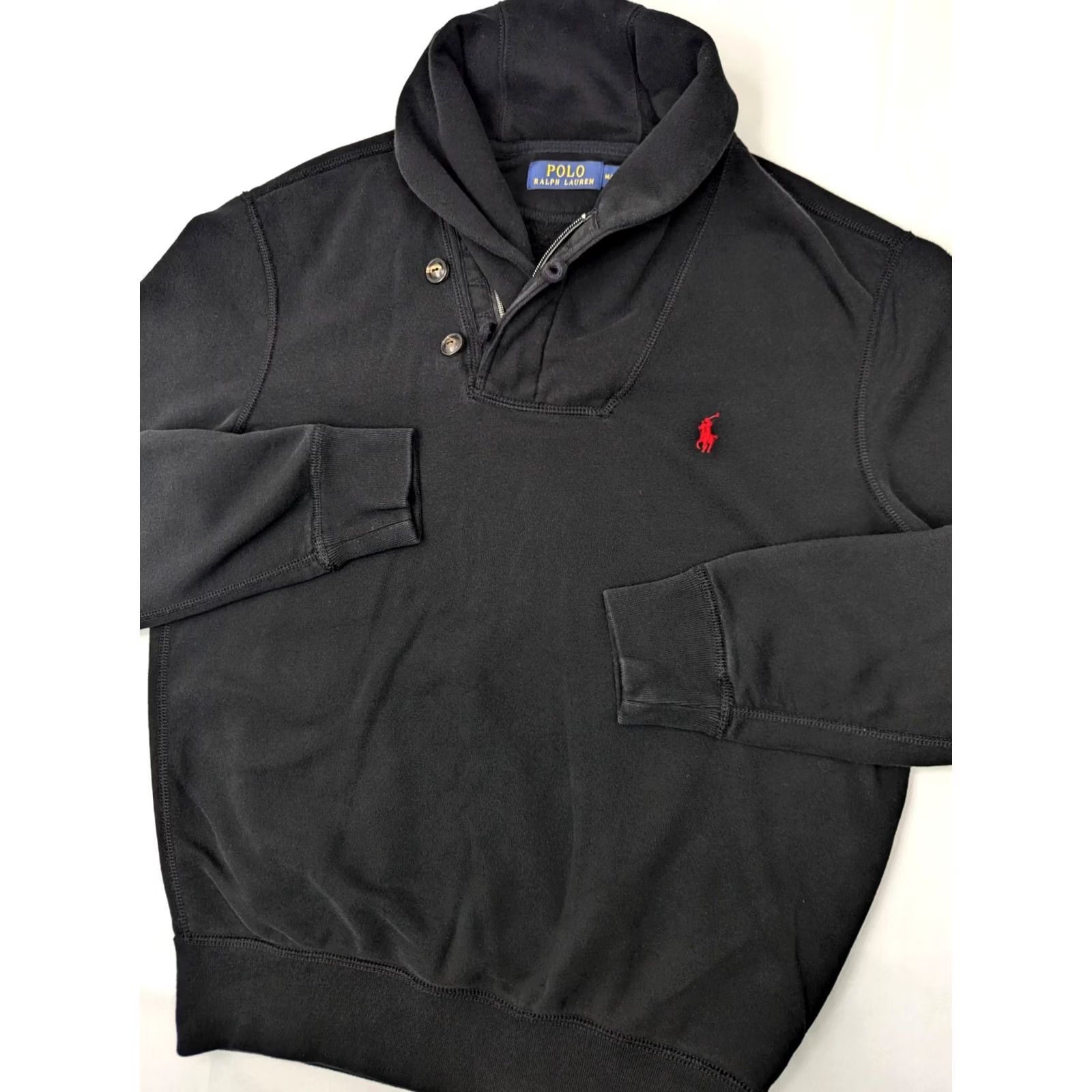 Polo Ralph Lauren Polo Ralph Lauren Shawl Neck Pullover Sweater Men M Long Sleeve Black Red Pony Shirt Size US M / EU 48-50 / 2 - 2 Thumbnail