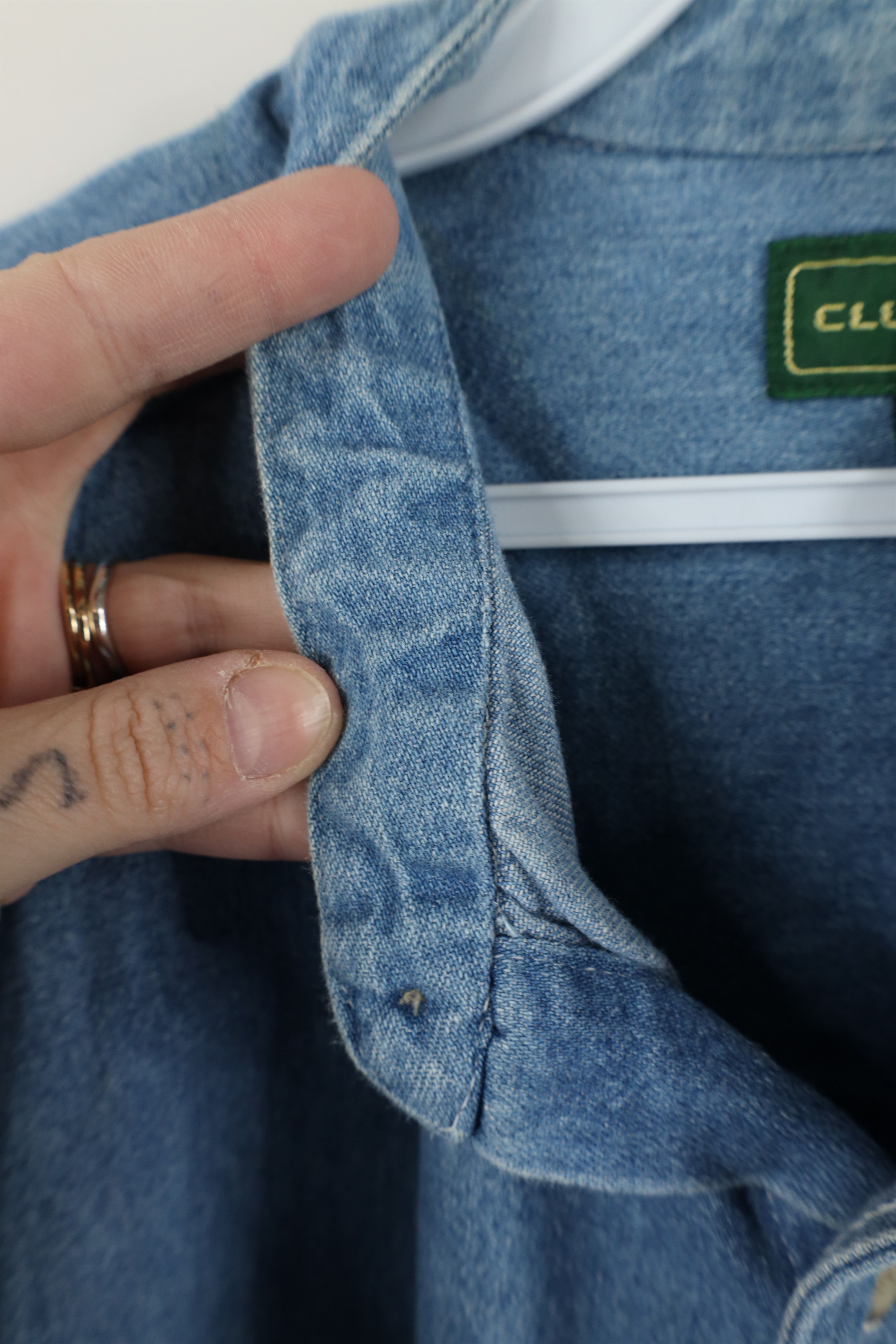 Vintage Vintage 90s Streetwear Jean Band Collar Button Shirt Blue Size US L / EU 52-54 / 3 - 10 Thumbnail