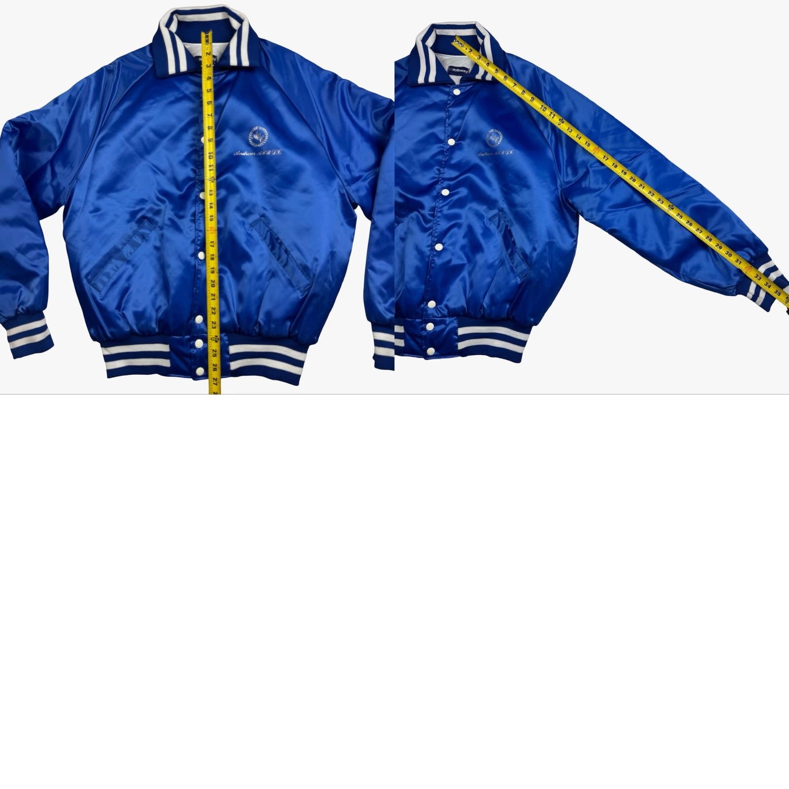 Holloway VINTAGE Air Force Base Holloway Satin Bomber Jacket Blue Large Navy Embroidered Logo, Staff, Quilted Lining, Air Force One, Nylon, Solid, Men Size US L / EU 52-54 / 3 - 8 Thumbnail