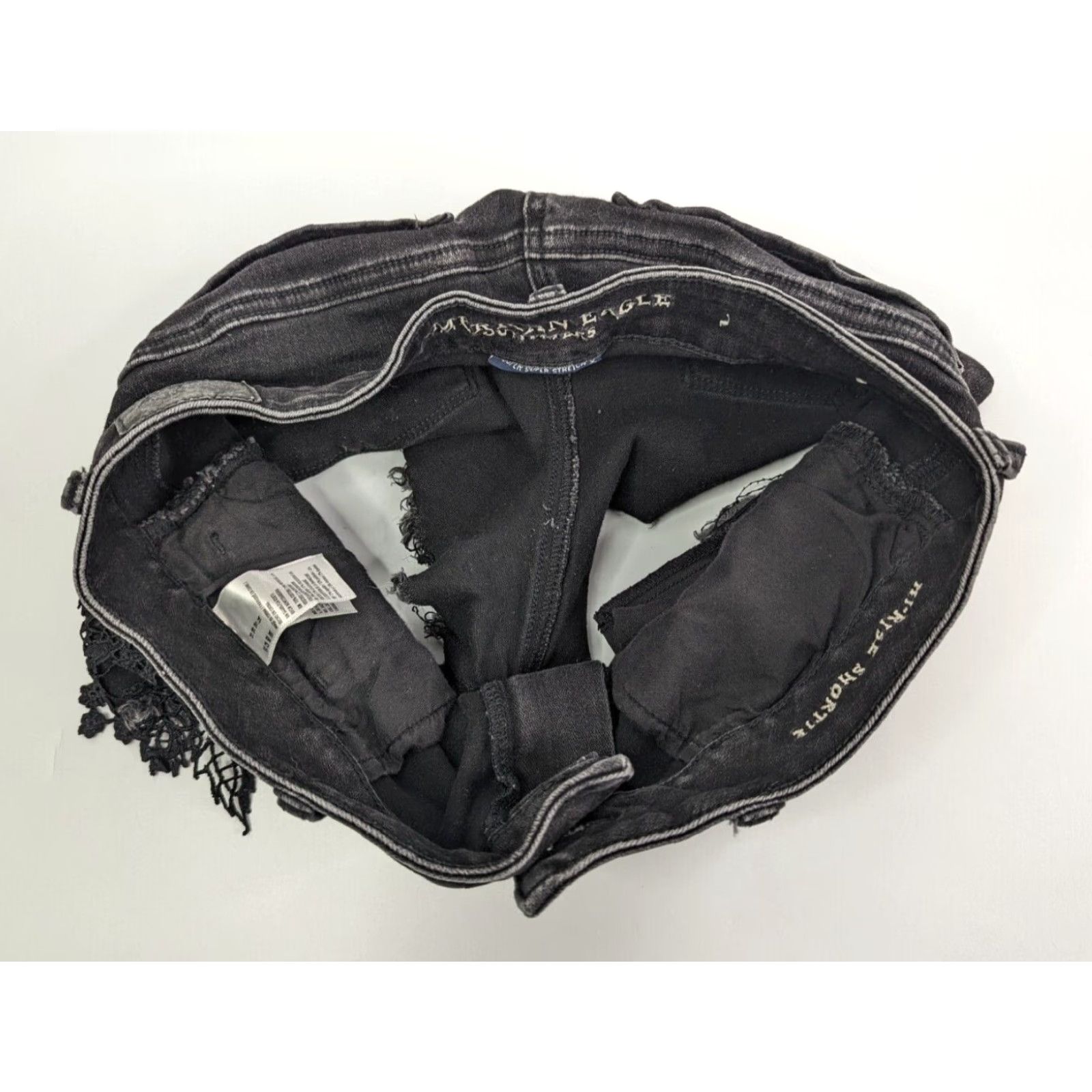 American Eagle Outfitters American Eagle Outfitters Shortie Denim Black 10 Womens High Rise Stretch 5-Pocket Button Zipper Fringe Embroidered Lace Detail Casual Short Size 32" / US 10 / IT 46 - 5 Thumbnail