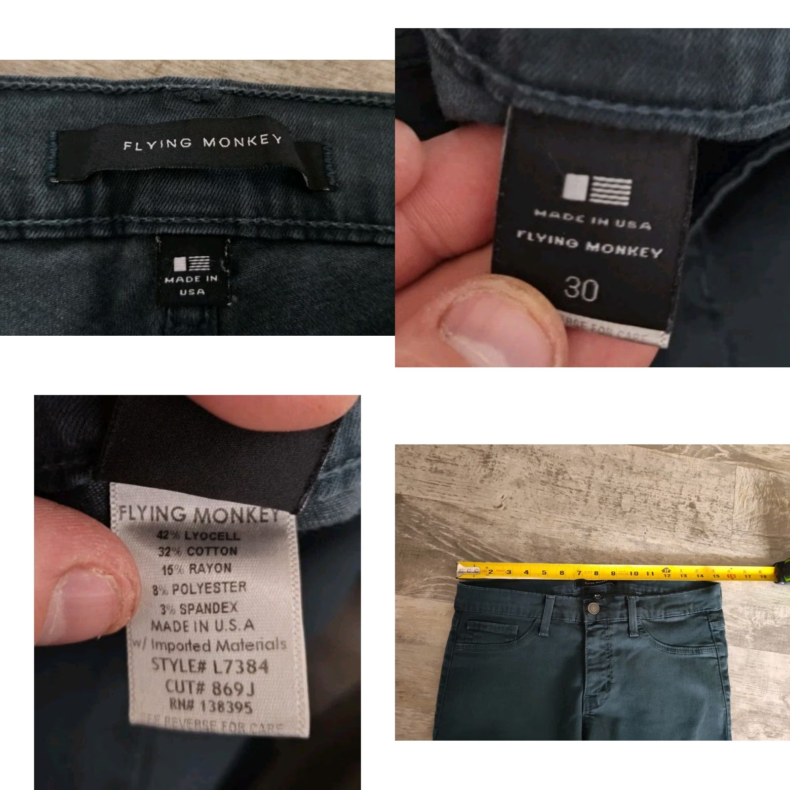 Vintage Flying Monkey Skinny Jeans Women 30x30 Slim Fit Green Denim Made In USA Size 30" / US 8 / IT 44 - 8 Thumbnail