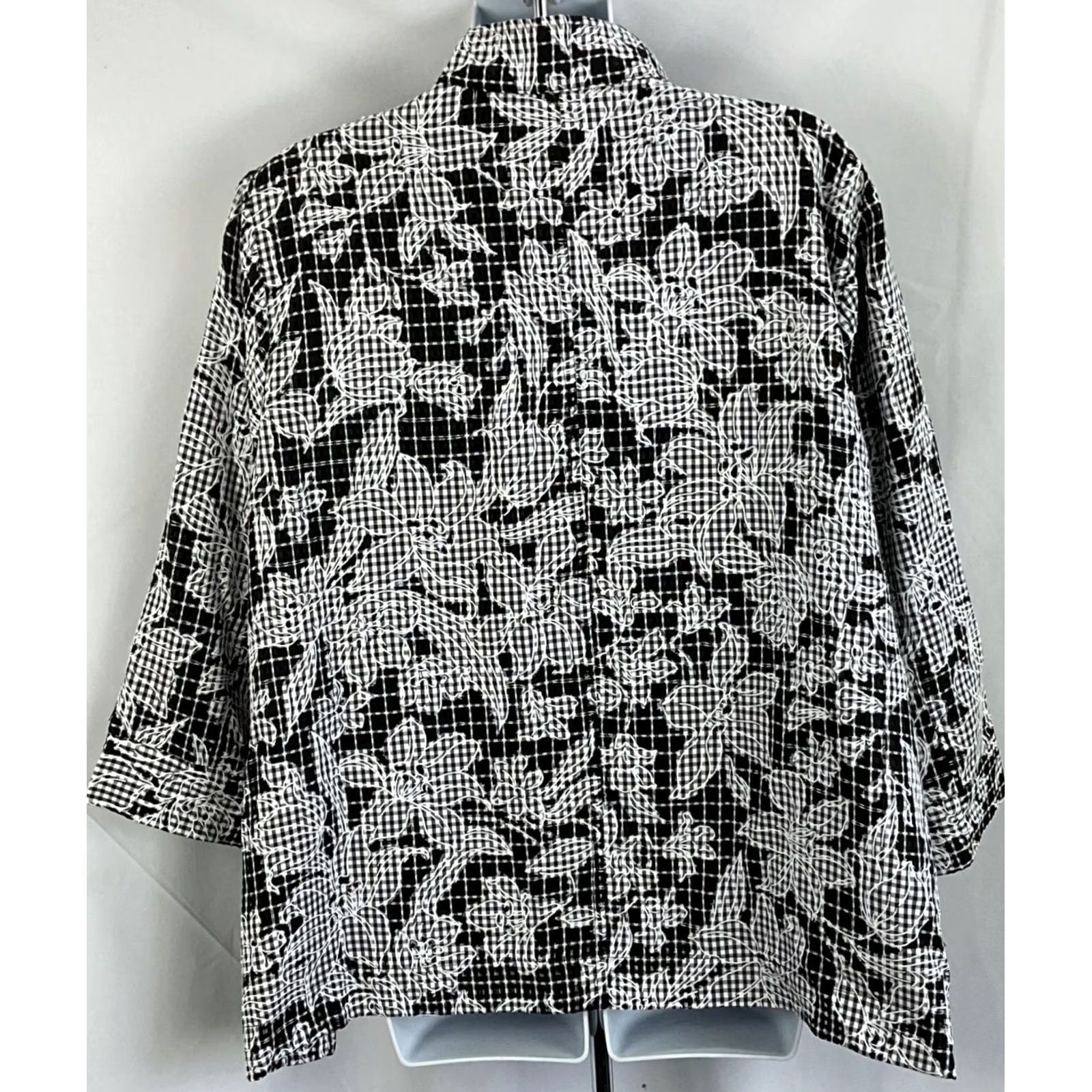 Vintage CJ Banks Jacket Shacket Floral 3/4 Sleeve Mock Neck Pockets Short 1X Black Women Jacket Size XL / US 12-14 / IT 48-50 - 3 Thumbnail
