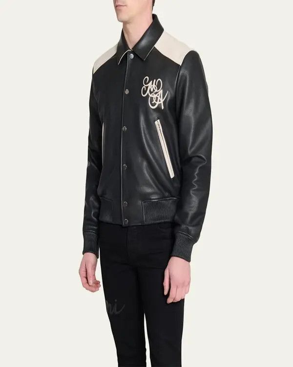 Amiri o1orln1125 Logo Leather Jacket in Black/White Size US L / EU 52-54 / 3 - 2 Thumbnail