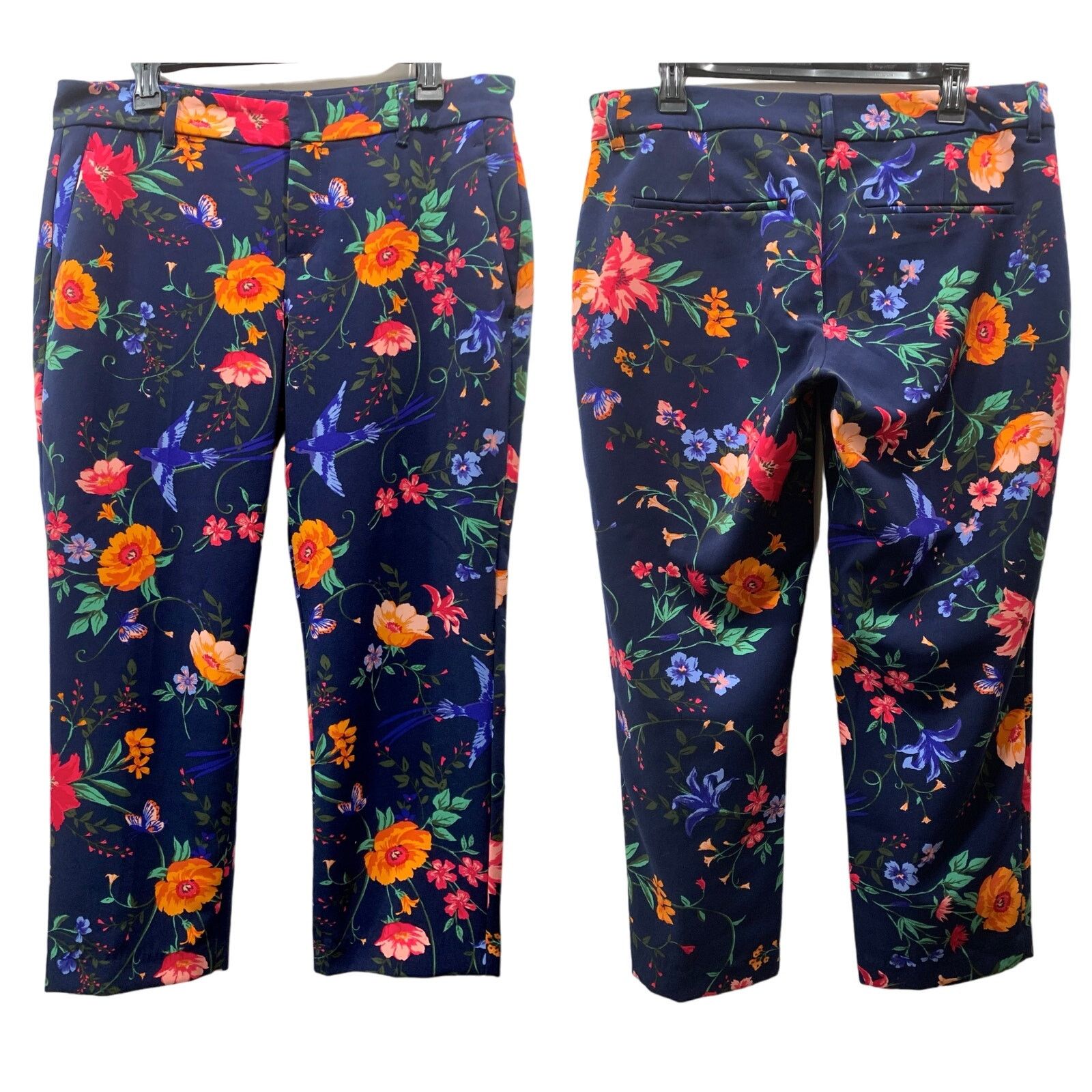 Old Navy Old Navy Harper Mid Rise Ankle Pants Blue Floral Bird Print Size 34" / US 12 / IT 48 - 1 Thumbnail
