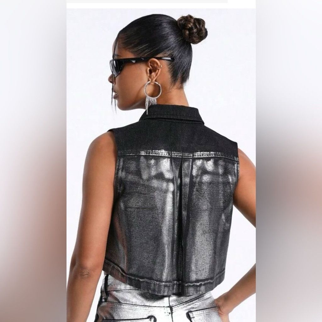 Other Cropped Denim Vest Jacket in Black & Silver Size (8/10) L Size M / US 6-8 / IT 42-44 - 3 Thumbnail