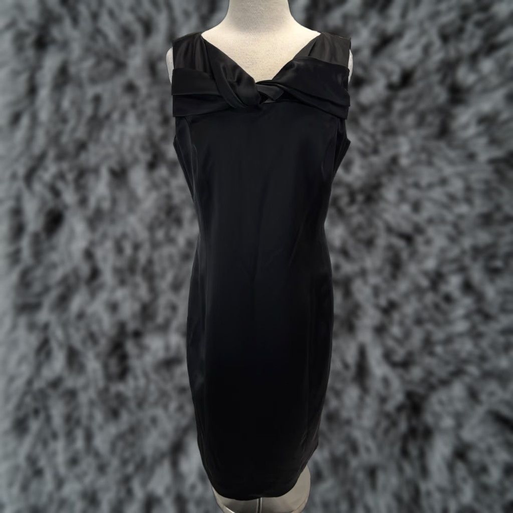 Talbots Talbots Dress Sheath Black Satin Knee Length Zip Sleeveless 14 Women Party Cocktail Knots Neckline Satin Polyester Blend Vintage No Size XL / US 12-14 / IT 48-50 - 1 Thumbnail