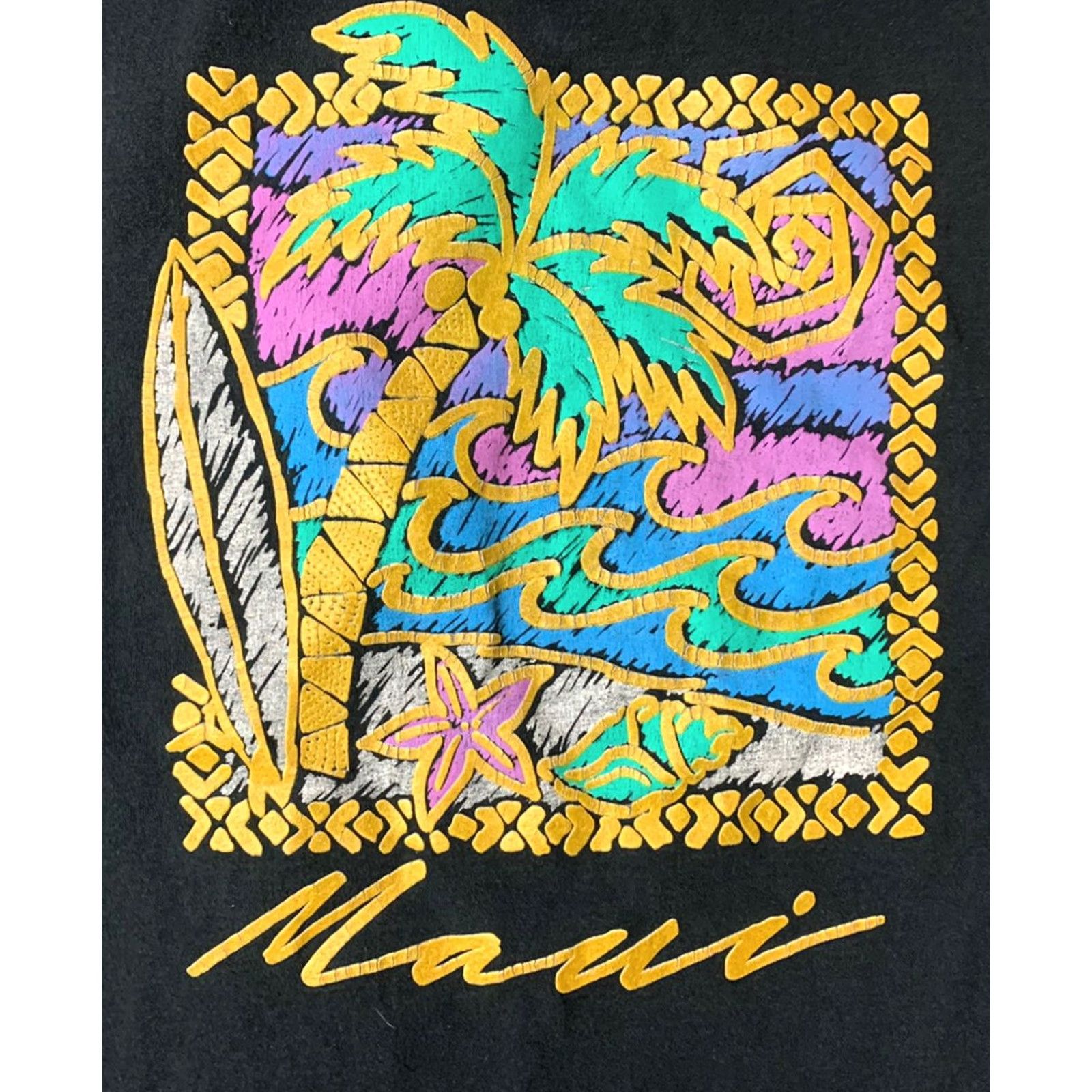 Anvil VINTAGE 90s Anvil Maui Surf Stitch T Shirt Black One Size Mens Size US M / EU 48-50 / 2 - 2 Thumbnail