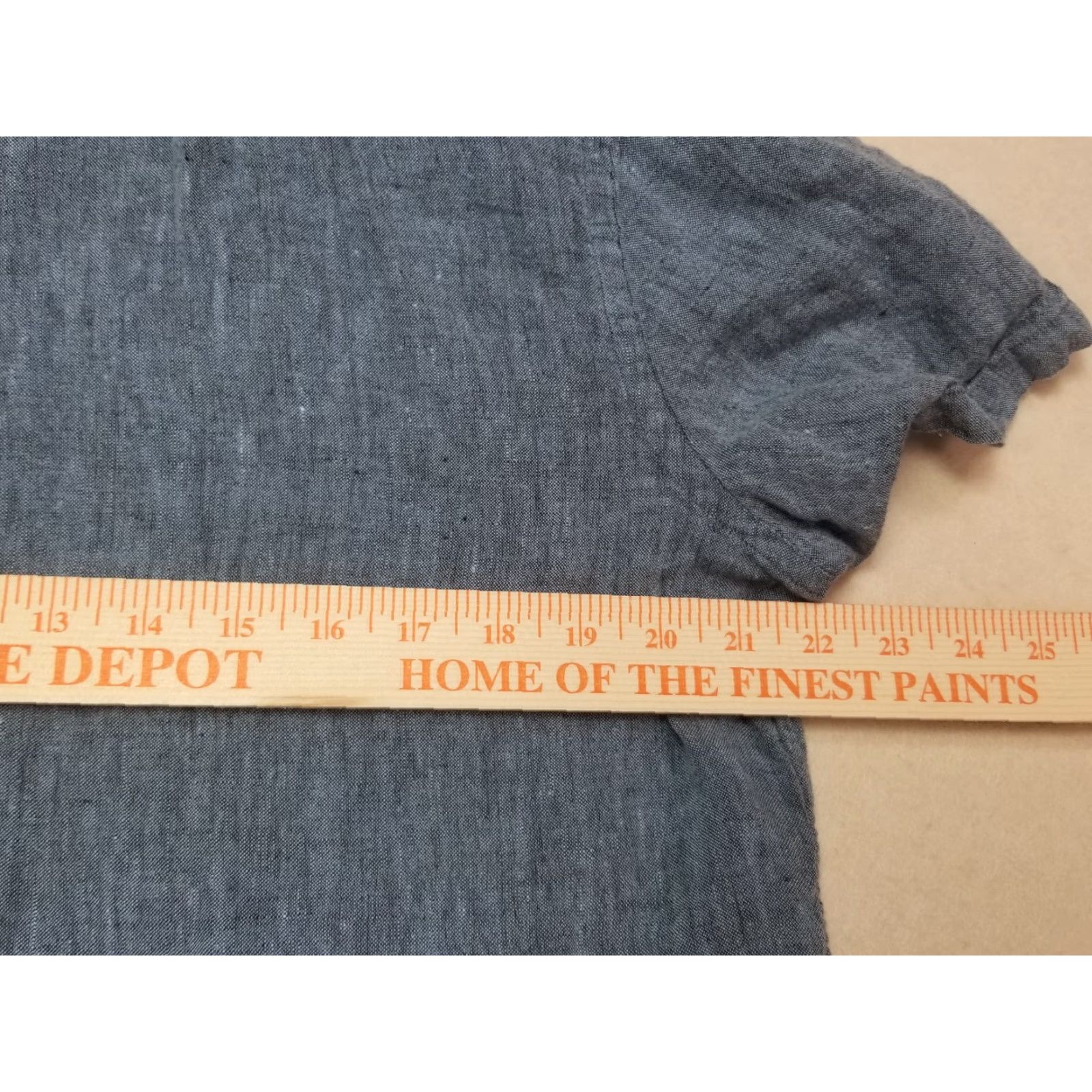 Vintage Calibrate Linen Short Sleeve Button-Up Shirt Blue L Mens Regular Size Large Button-Down Collar Chambray Solid 100% Linen Size US 33 - 3 Thumbnail