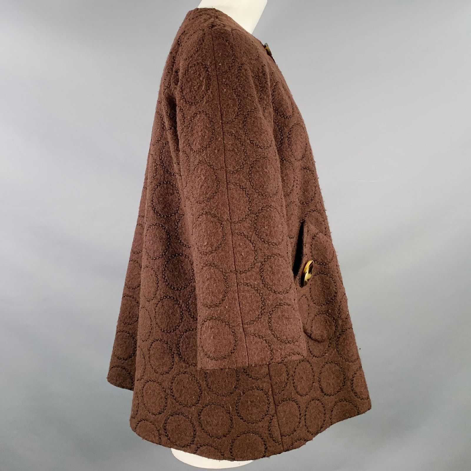 Other LIZ LOGIE Brown Wool Blend Embroidered Circles Raglan Jacket Size M / US 6-8 / IT 42-44 - 4 Thumbnail
