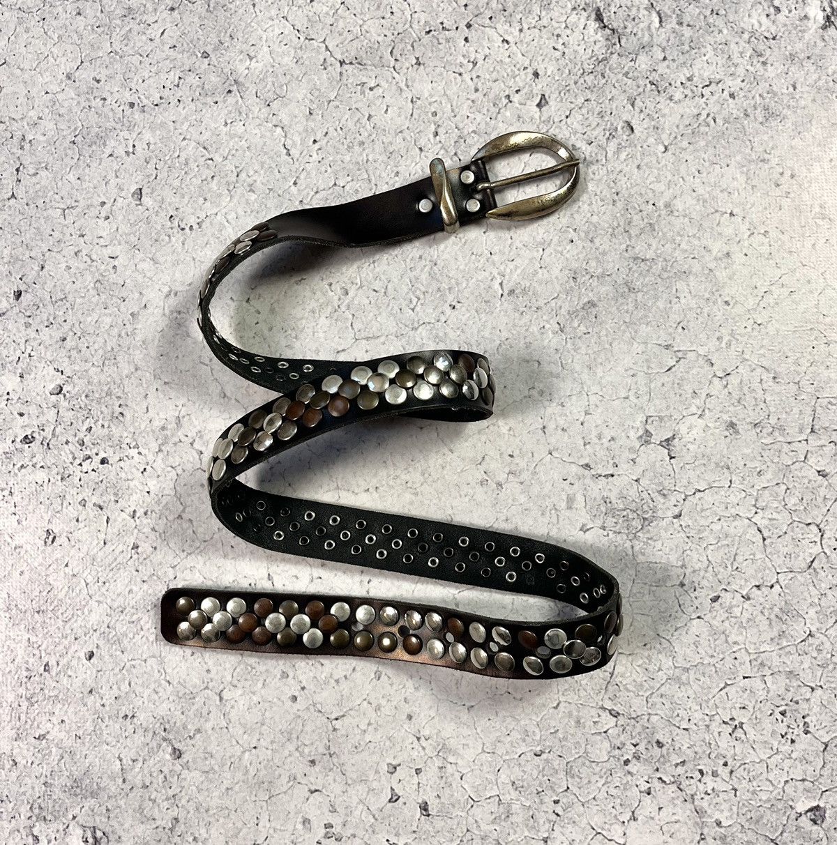 Designer × Leather Leather Belt With Crystals Avant Garde B.B Simon Style Size ONE SIZE - 2 Thumbnail