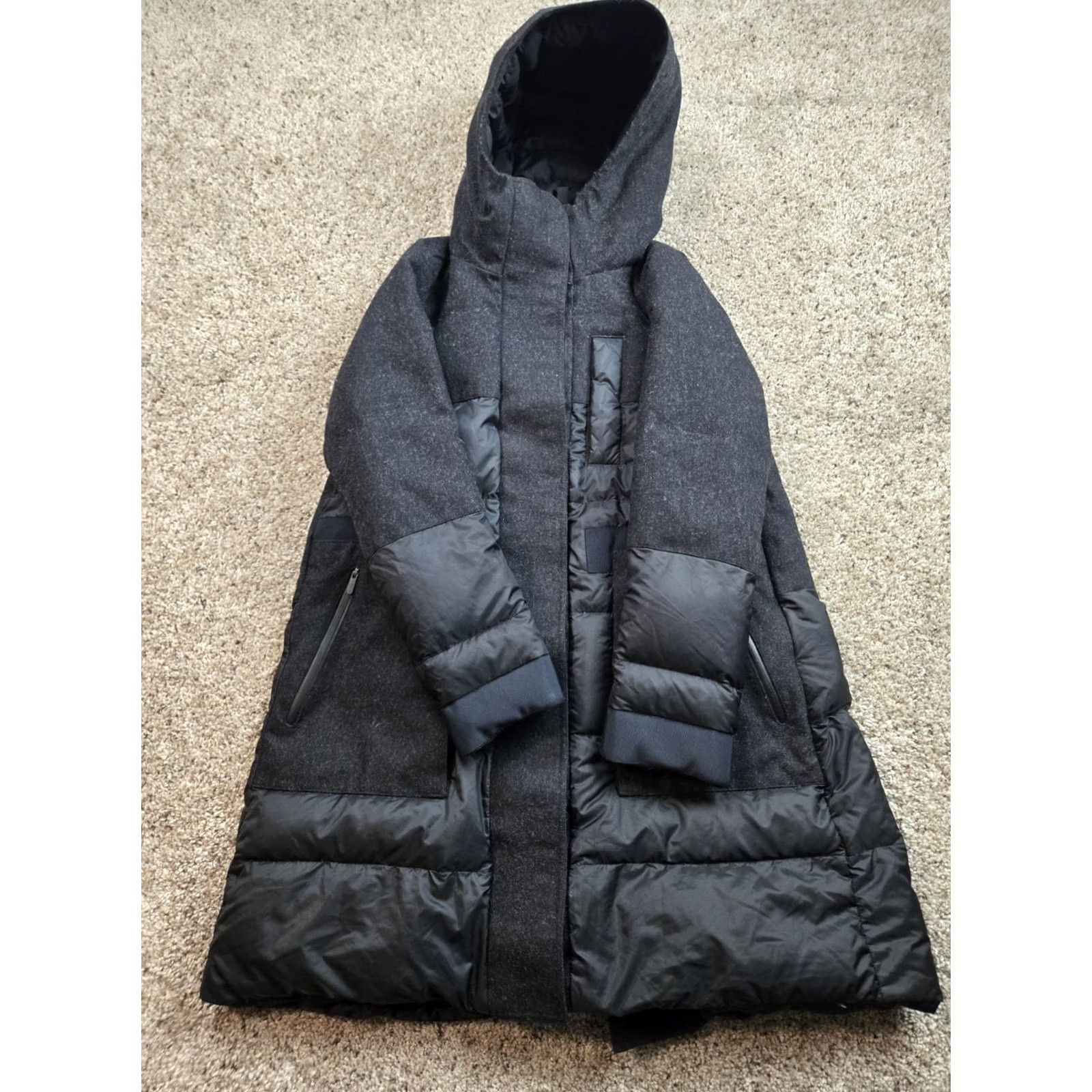 Lululemon VINTAGE? No — Lululemon Parka Womens 0 Black Down Hooded Snap Front Wool 600 Winter Coat Size XS / US 0-2 / IT 36-38 - 3 Thumbnail