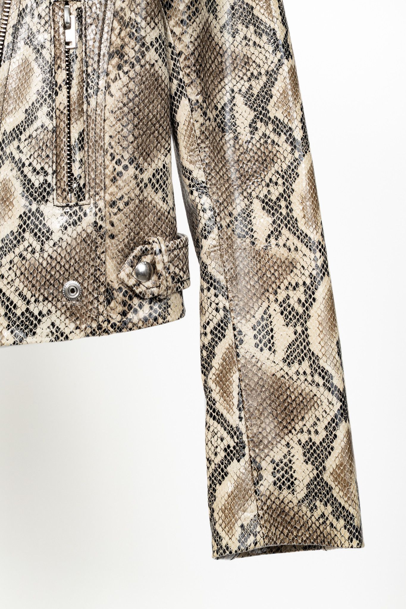 Iro IRO Luiga Beige Snake-Effect Lamb-Leather Moto Jacket Size XL / US 12-14 / IT 48-50 - 7 Thumbnail