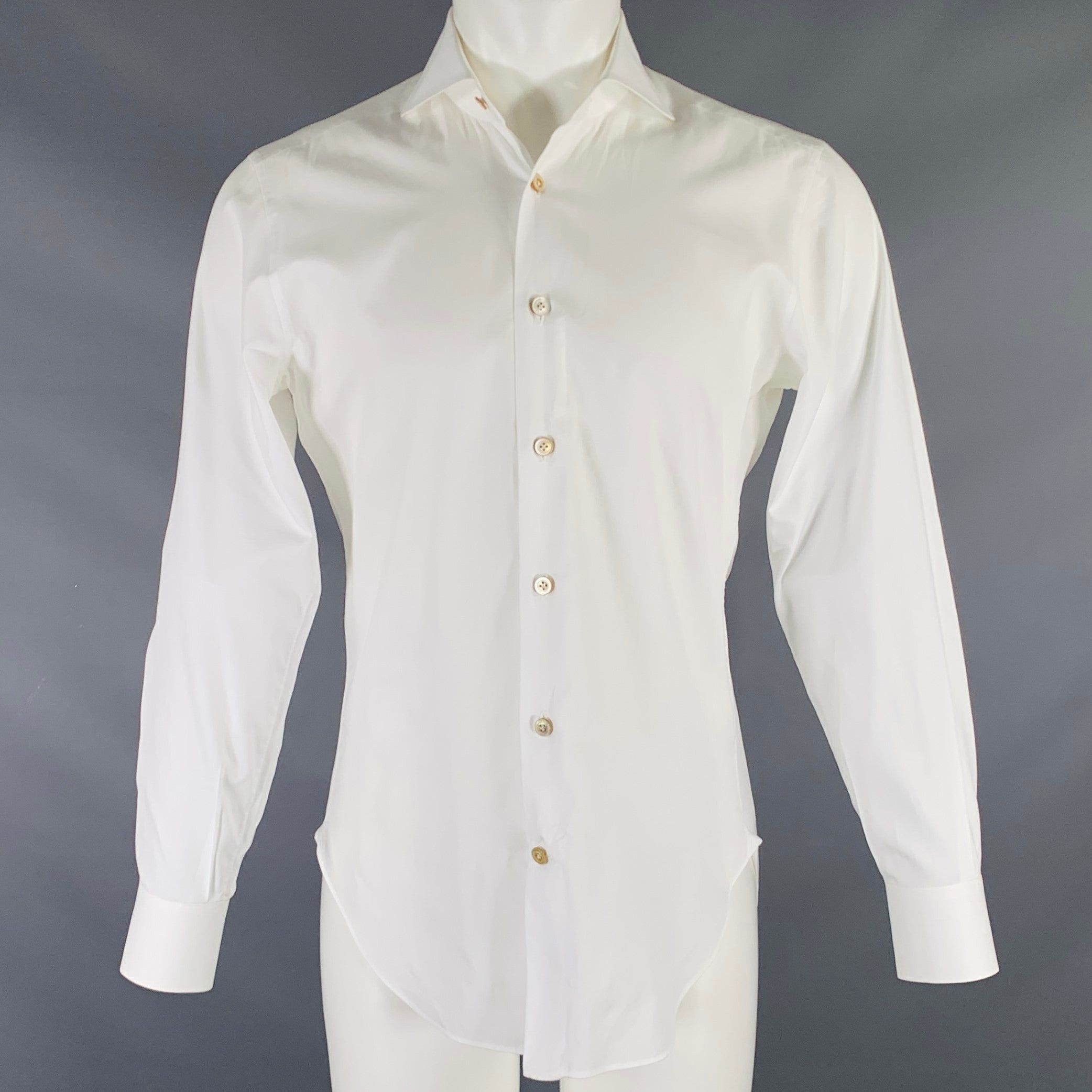 image of Kiton White Cotton Button Up Long Sleeve Shirt, Men's (Size Small)