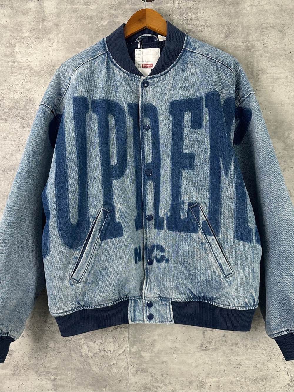 Supreme Supreme Washed Denim Varsity Jacket Size L Size US L / EU 52-54 / 3 - 1 Thumbnail