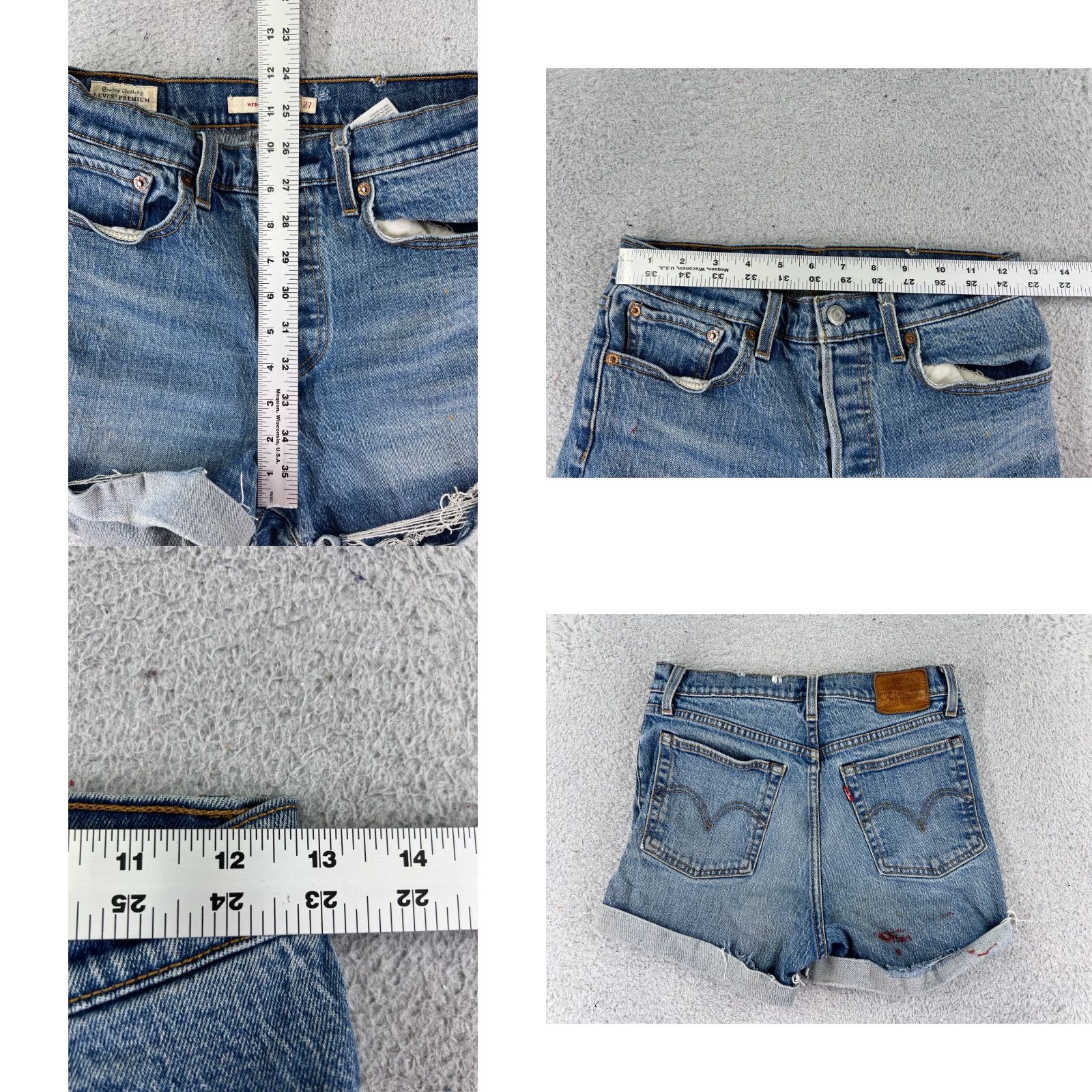 Levi's VINTAGE LEvis Shorts Womens 27 Blue Denim Jean Cutoff Premium Big E Button Wedgie 24x3 Size 27" / US 4 / IT 40 - 9 Thumbnail