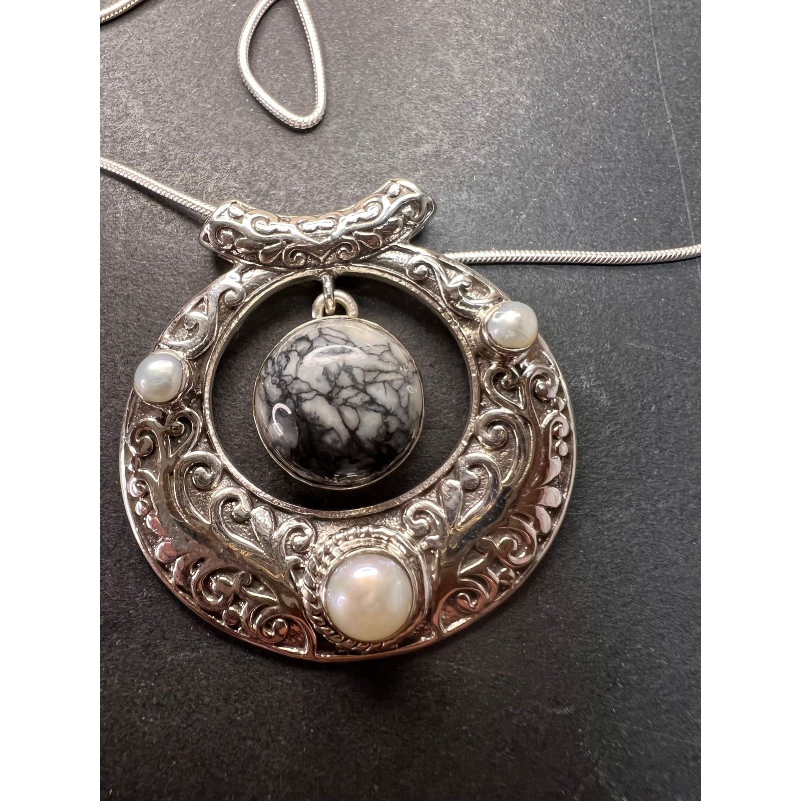 Other NEW Pinolith Jasper and pearl 925 sterling silver necklace Size ONE SIZE - 1 Thumbnail