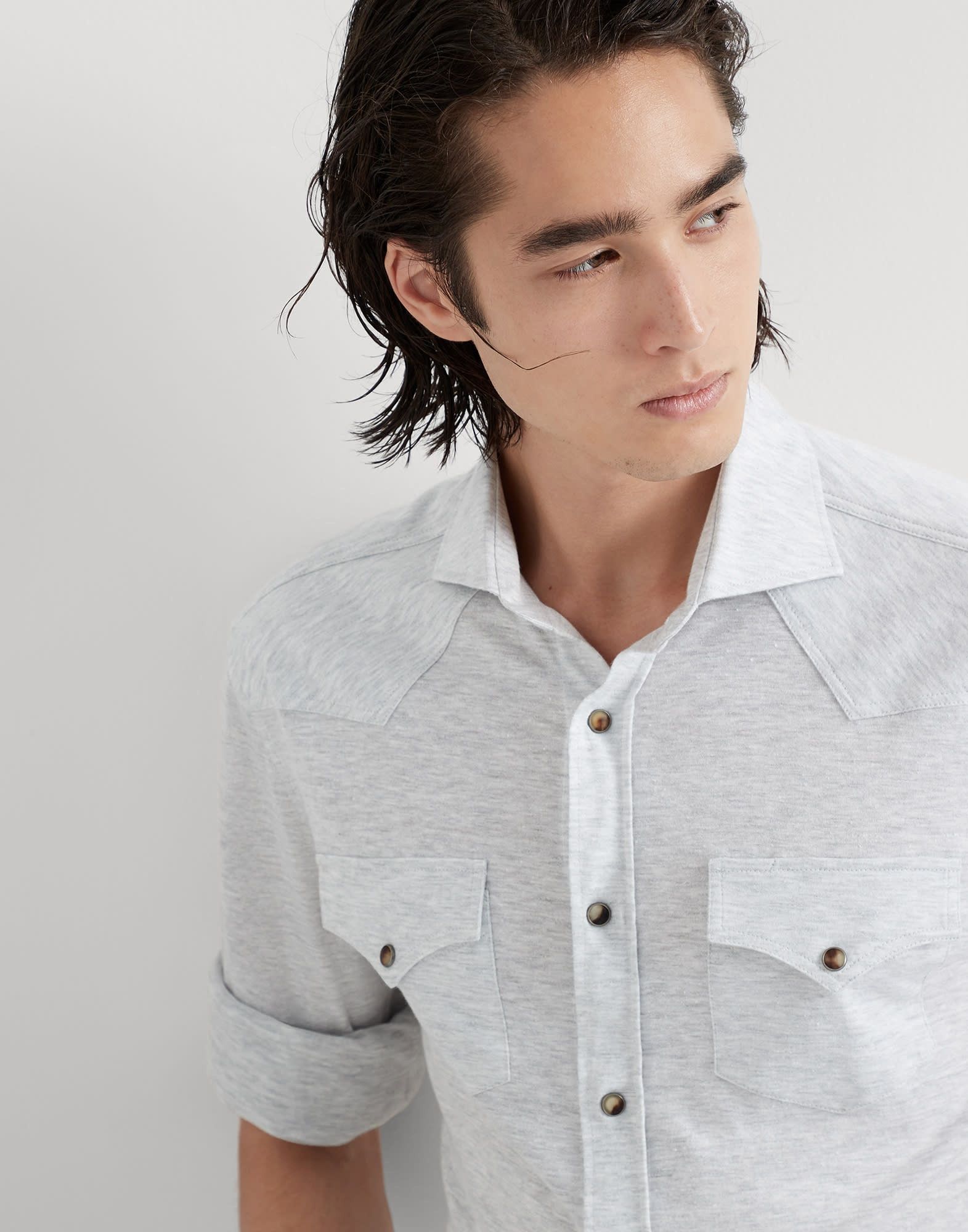 Brunello Cucinelli o1la1rc1a0425 T-Shirt Shirt in Light Grey Size US M / EU 48-50 / 2 - 3 Thumbnail