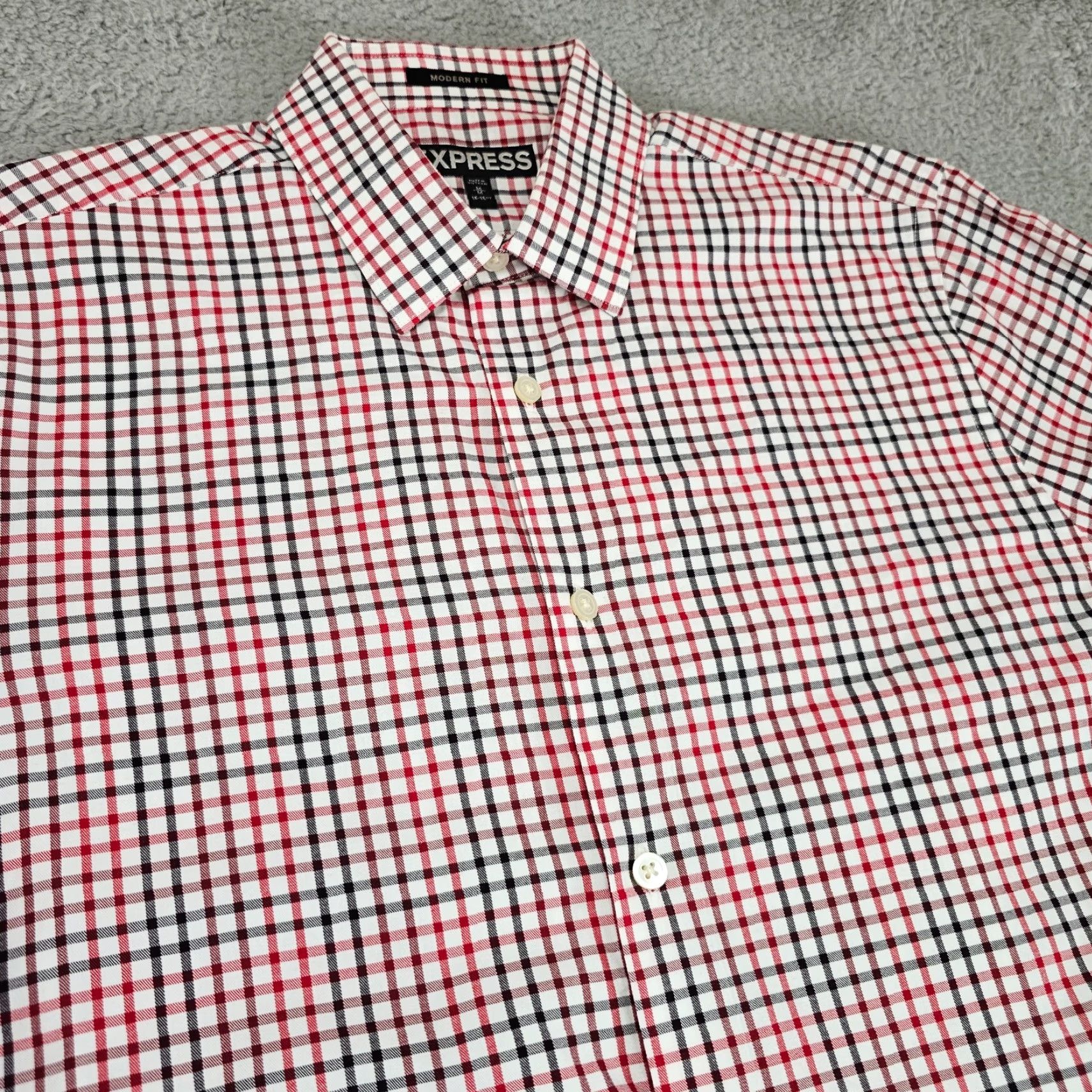 Express Express Shirt Mens M Red Check Button-Up Shirt Size US M / EU 48-50 / 2 - 2 Thumbnail