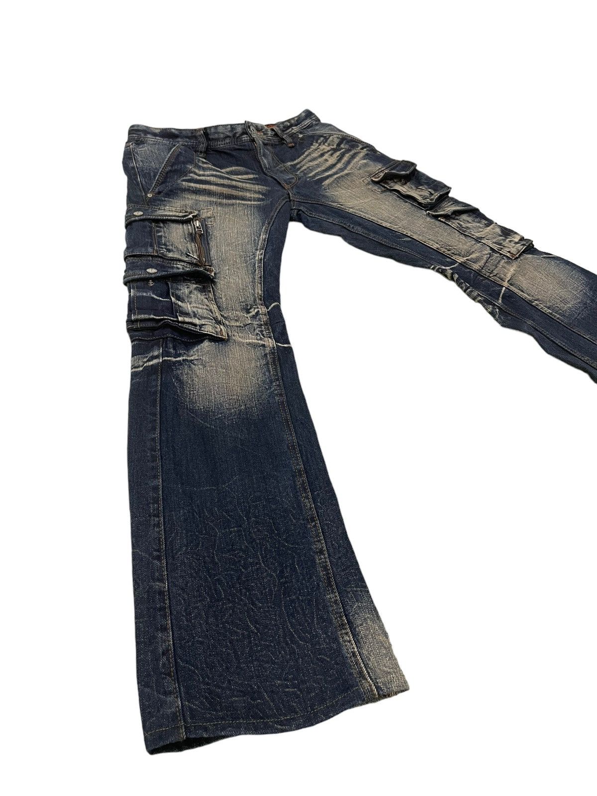 Japanese Brand Slight Flare Cargo Jeans Nicole Club Acid Wash Boot Cut 8🟦4 Size US 33 - 1 Thumbnail
