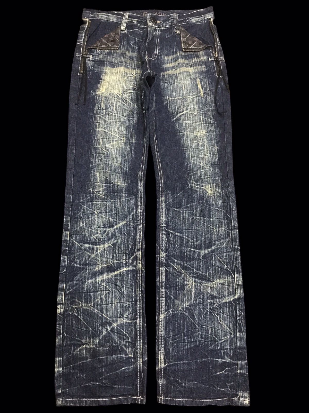 Japanese Brand 💥DOUBLE WAIST💥BLOW BY BLUE INDIGO CRAZY FADES DENIM F314 Size US 33 - 1 Thumbnail