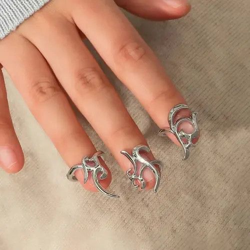 Jewelry Tribal Rings Veins Silver Spikes Cyberpunk Art Psychedelic Size ONE SIZE - 2 Thumbnail