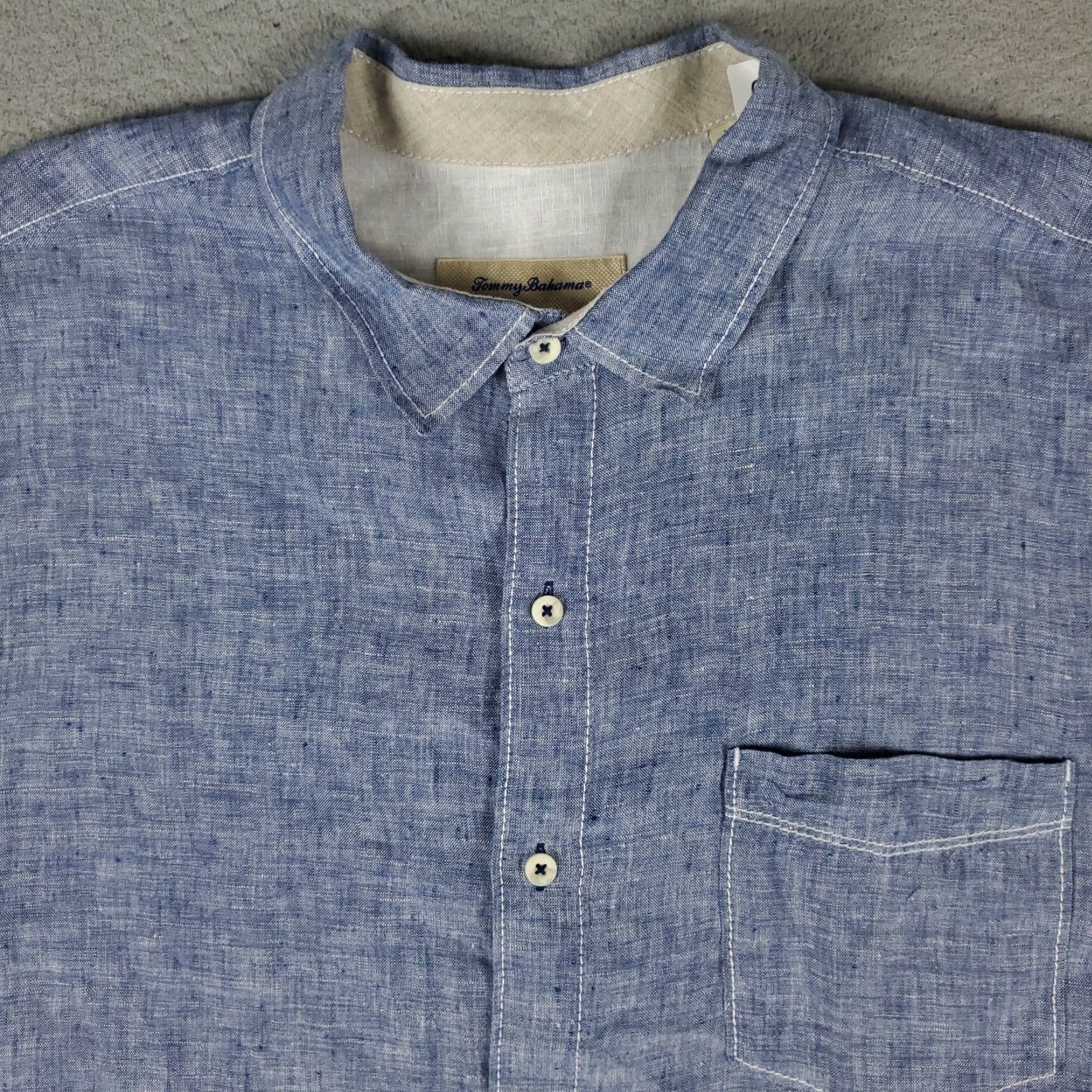 Tommy Bahama Tommy Bahama Shirt Mens XL Blue Linen Hawaiian Button Up Short Sleeve Size US XL / EU 56 / 4 - 2 Thumbnail