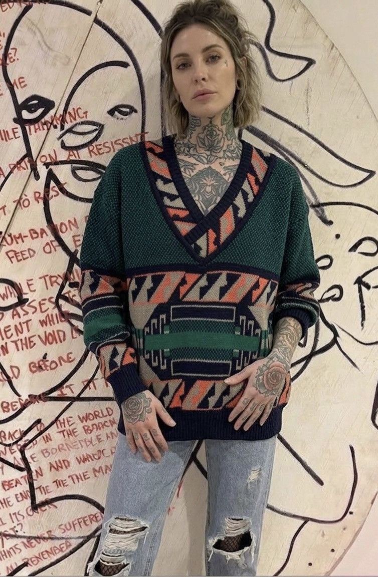 Vintage 90s John Henry Wool Blend Aztec South Western V Neck Sweater Size US M / EU 48-50 / 2 - 1 Thumbnail