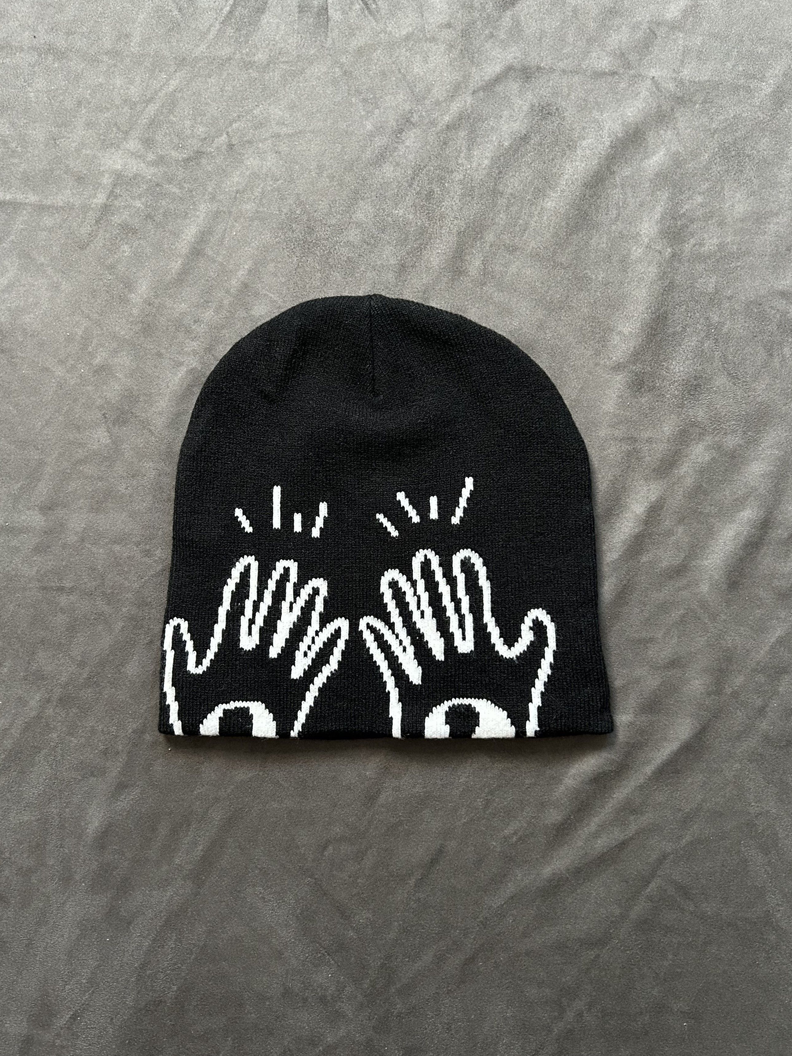 Japanese Brand High Five Graffiti Design No Cuff Knit Beanie Hat Black OS Size ONE SIZE - 1 Thumbnail