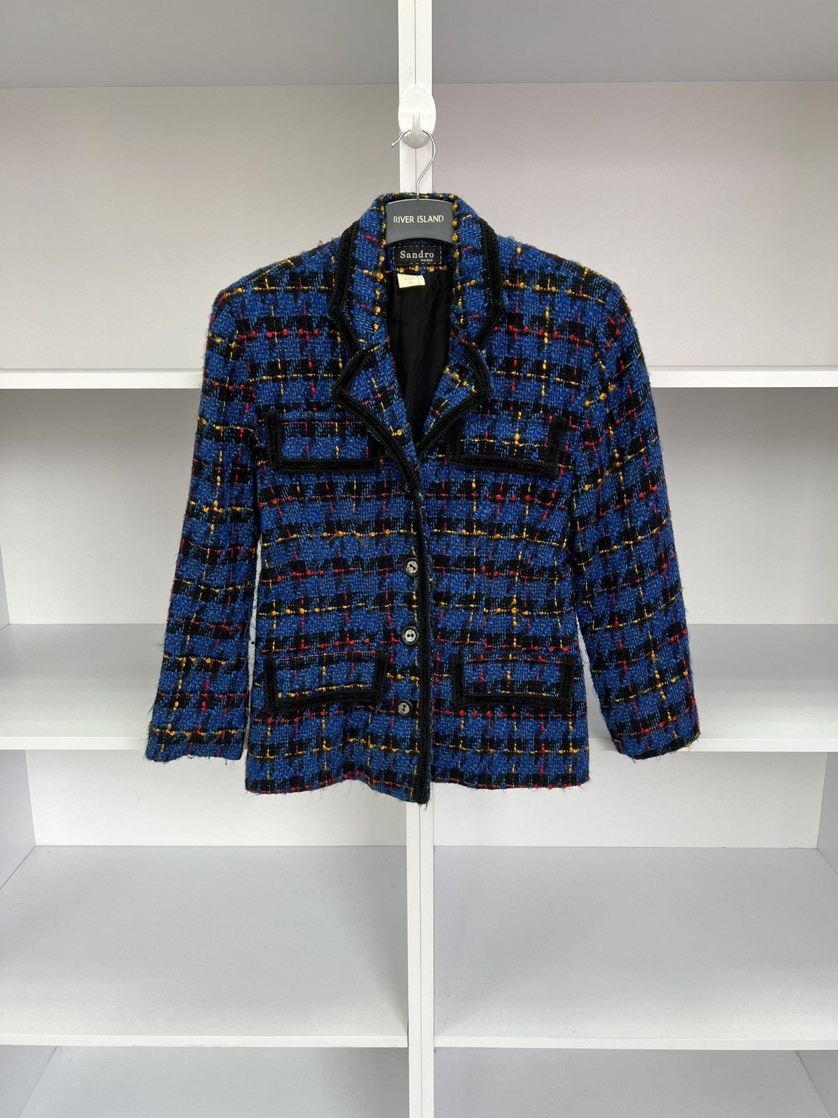Designer × Sandro × Vintage Vintage Sandro Paris Reversible Floral Knit Blue Blazer Size M / US 6-8 / IT 42-44 - 3 Thumbnail