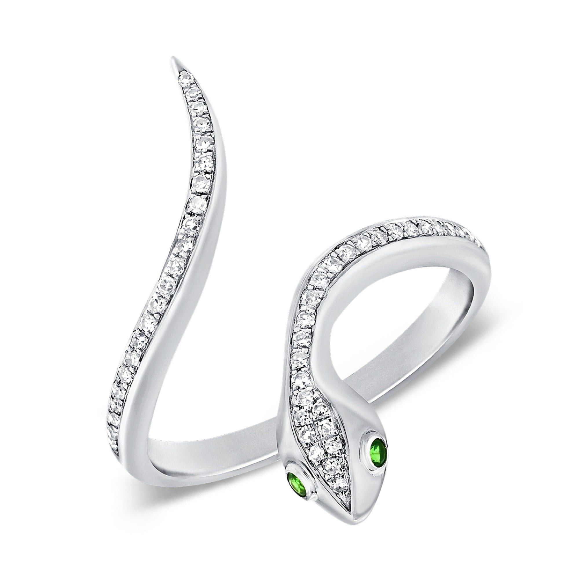 14k White Gold & Diamond & Tsavorite Open Snake Ring