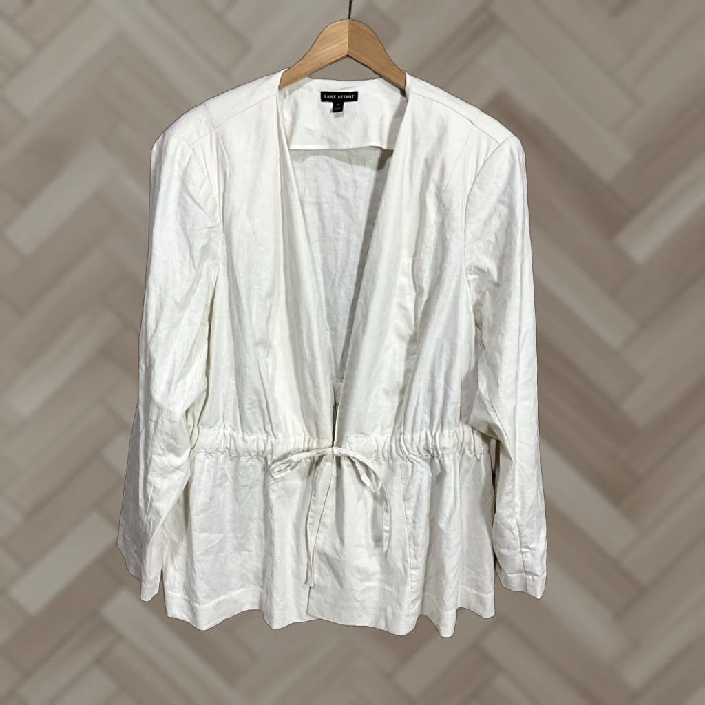 Vintage Lane Bryant Linen Blend Khaki Ivory Jacket 26 Plus Size Womens Size 4XL / US 24-26 - 1 Thumbnail