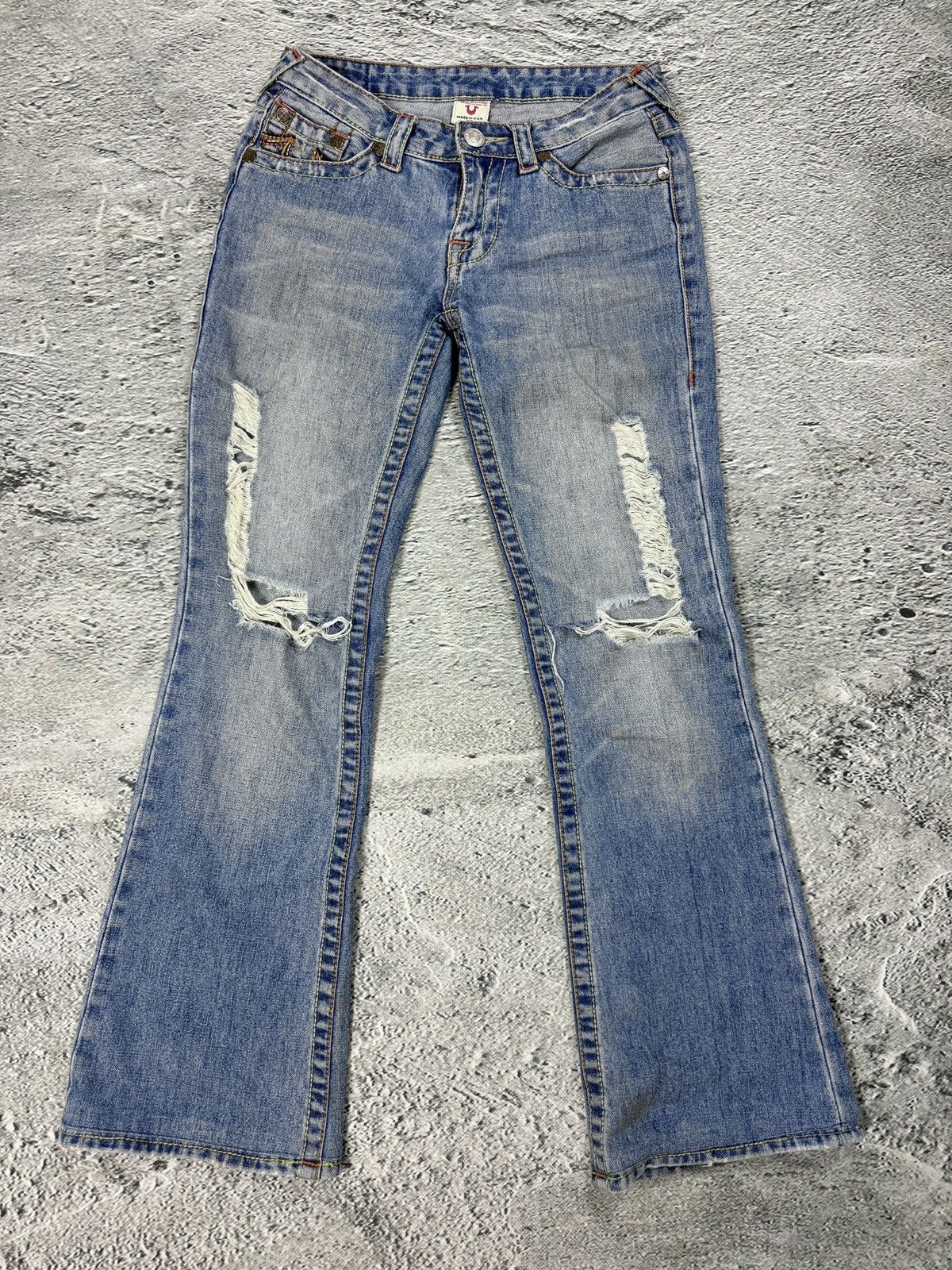 True Religion True Religion flared jeans blue white thick stitching Y2K Size 27" / US 4 / IT 40 - 6 Thumbnail