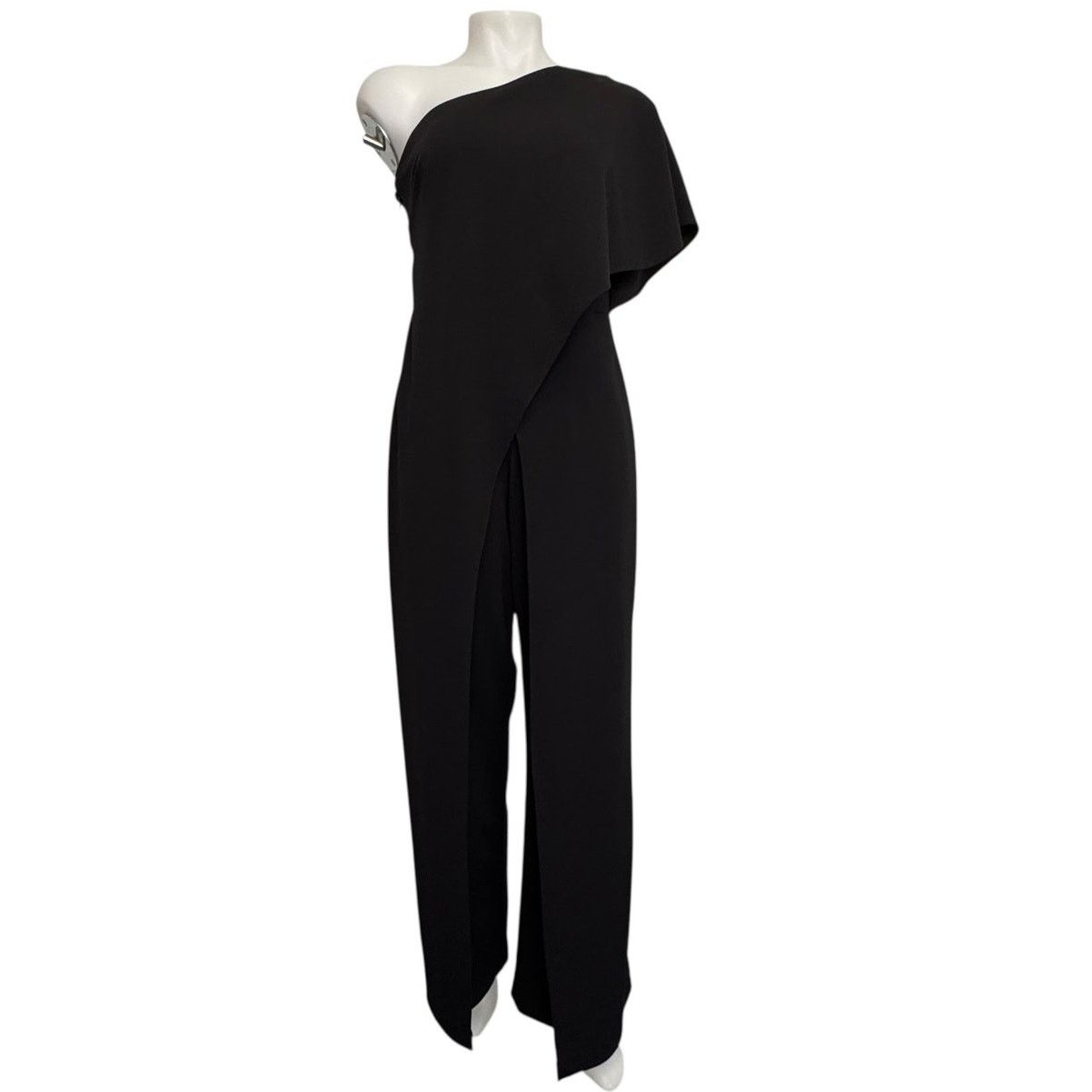 Adrianna Papell Adrianna Papell Black One Shoulder Flowy Jumpsuit Size 4 Size 27" / US 4 / IT 40 - 2 Thumbnail