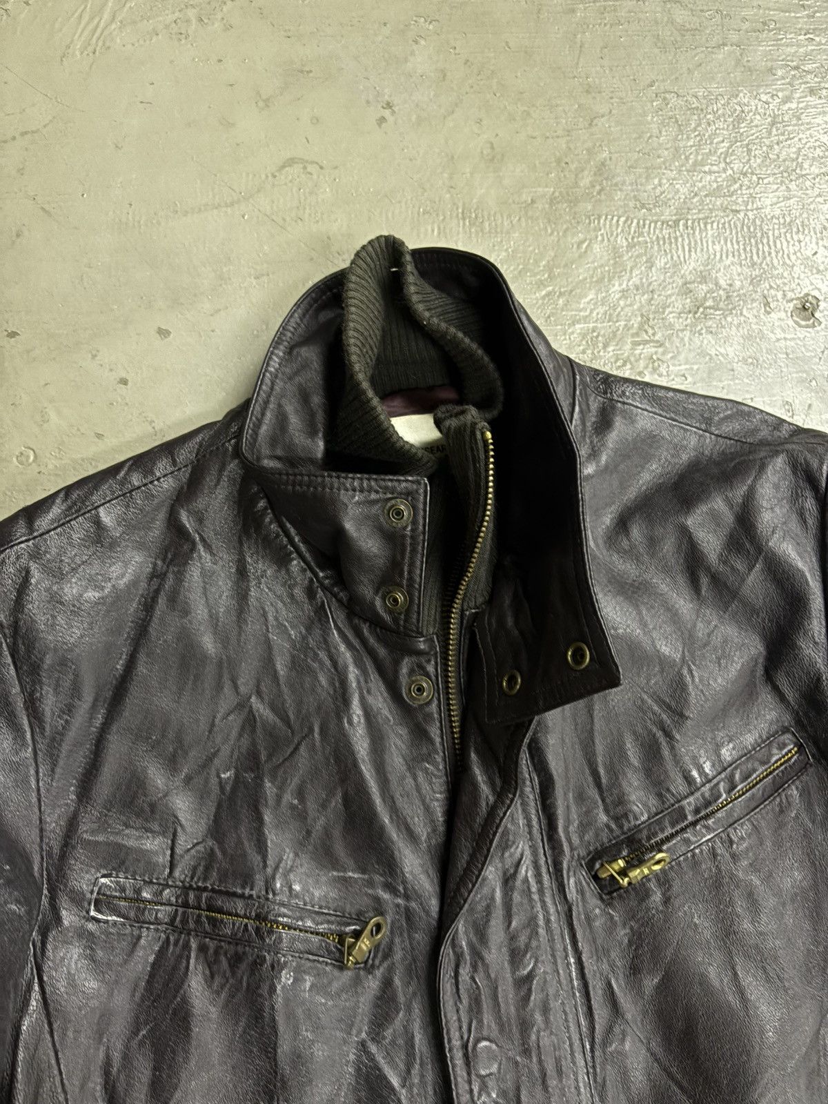 URBAN RESEARCH DOORS Vintage Urban Research Brown Patina Zipper Leather Jacket Size US M / EU 48-50 / 2 - 10 Thumbnail