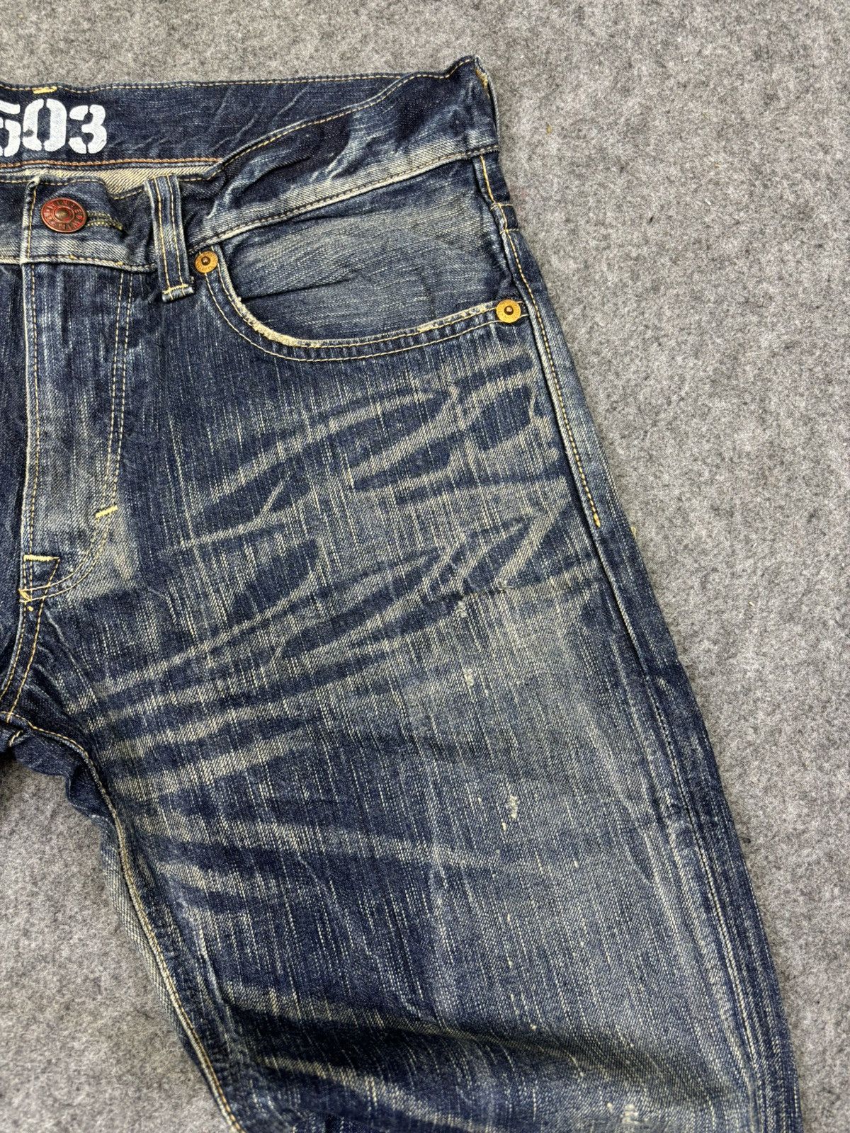 Edwin 💥Flare💥Archival Edwin 503 Full Fades Character Denim F845 Size US 34 / EU 50 - 3 Thumbnail