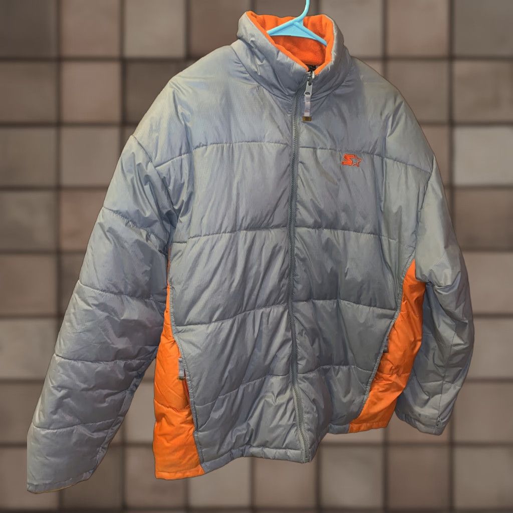 Starter Starter Mens Large 42 44 Gray Orange Pockets Zip Up Down Feather Puffer Jacket Size US L / EU 52-54 / 3 - 1 Thumbnail