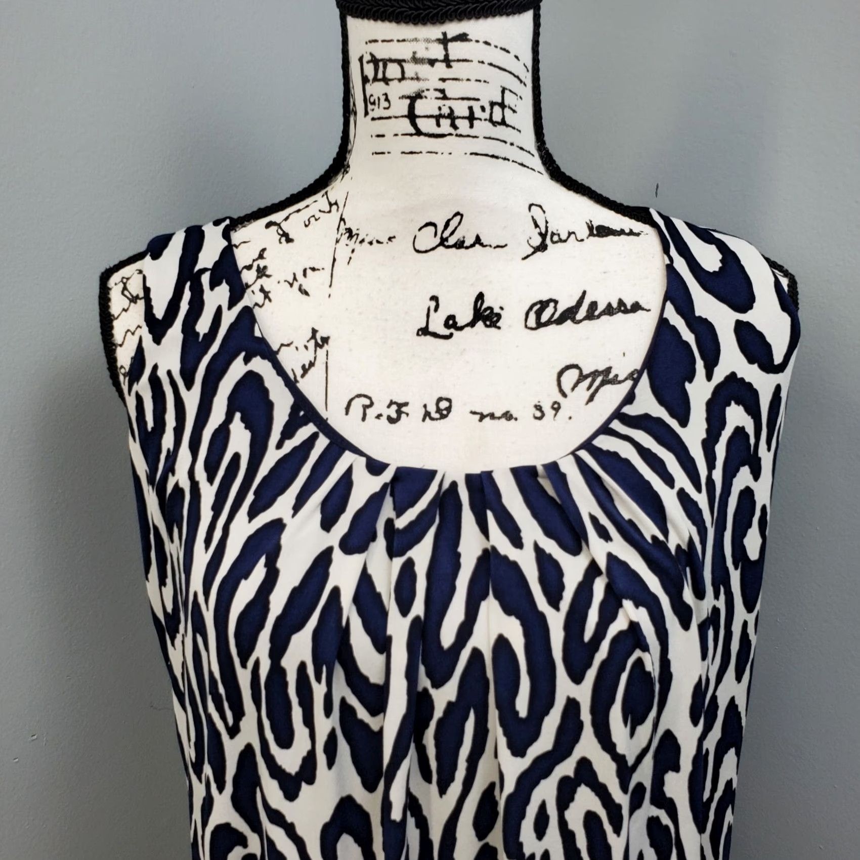 Vintage INC International Concepts Short Dress Women's L Blue White Geo Print Round Neck Dress Size 36" / US 14 / IT 50 - 3 Thumbnail