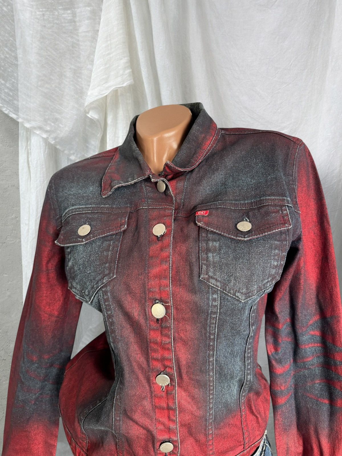 Miss Sixty Y2K Miss Sixty Vintage Red and Blue Acid Washed Denim Jacket Size S / US 4 / IT 40 - 2 Thumbnail