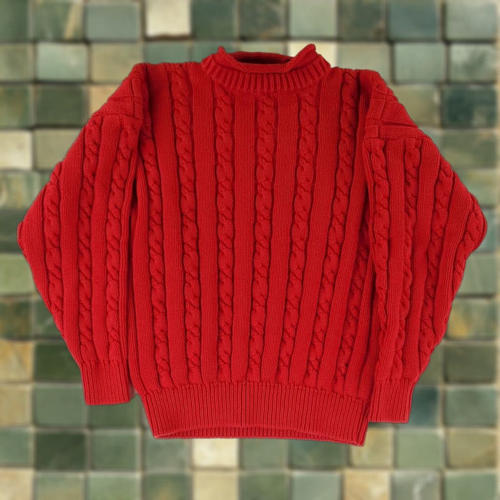 Gap VINTAGE Gap Sweater Roll Neck Cable Knit VTG 90s Cotton Made UK Red Mens XL Size US XL / EU 56 / 4 - 1 Thumbnail