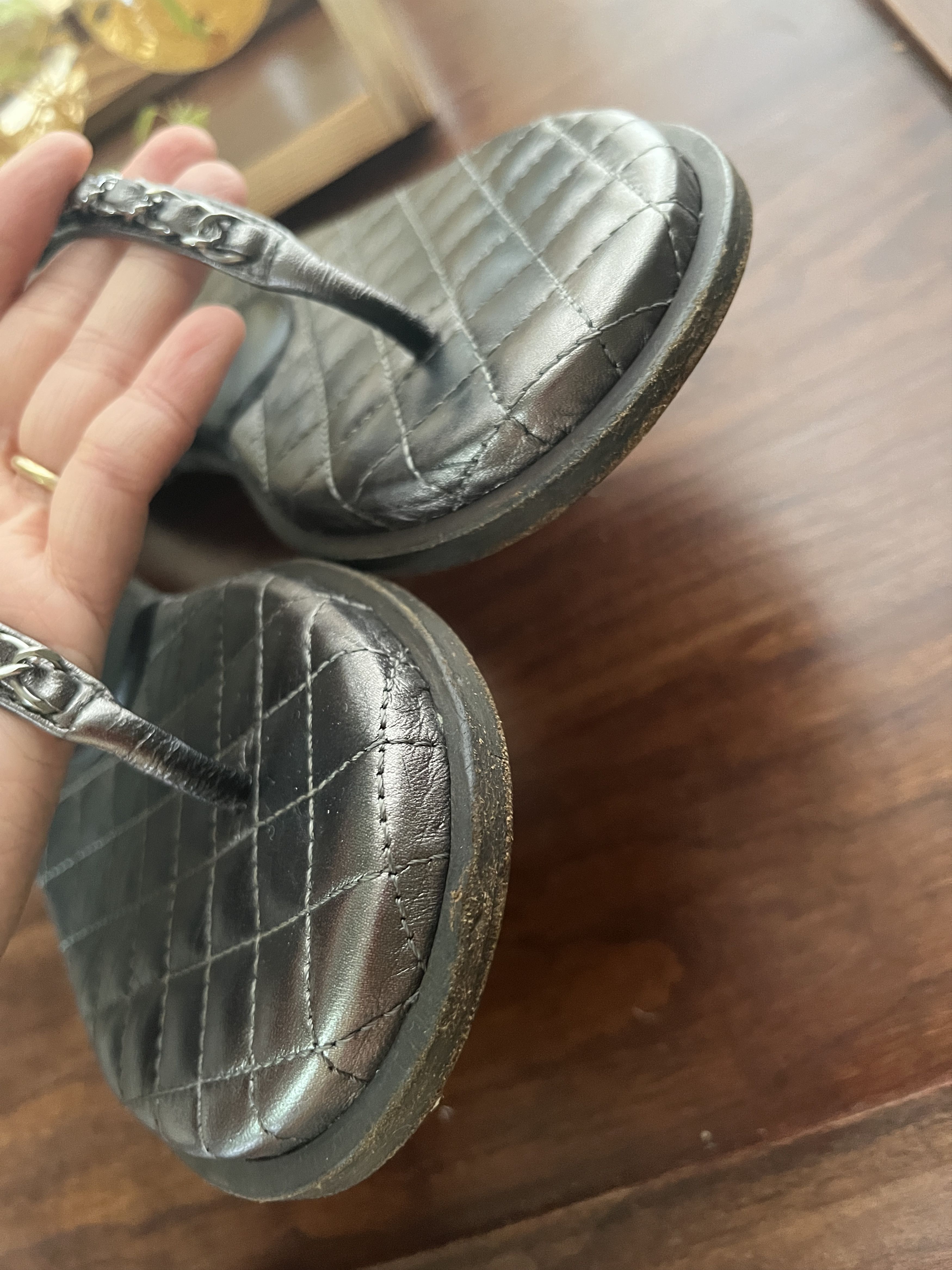 Chanel Chanel metallic black sandals thong chainlink size 37.5 Size US 7.5 / IT 37.5 - 3 Thumbnail