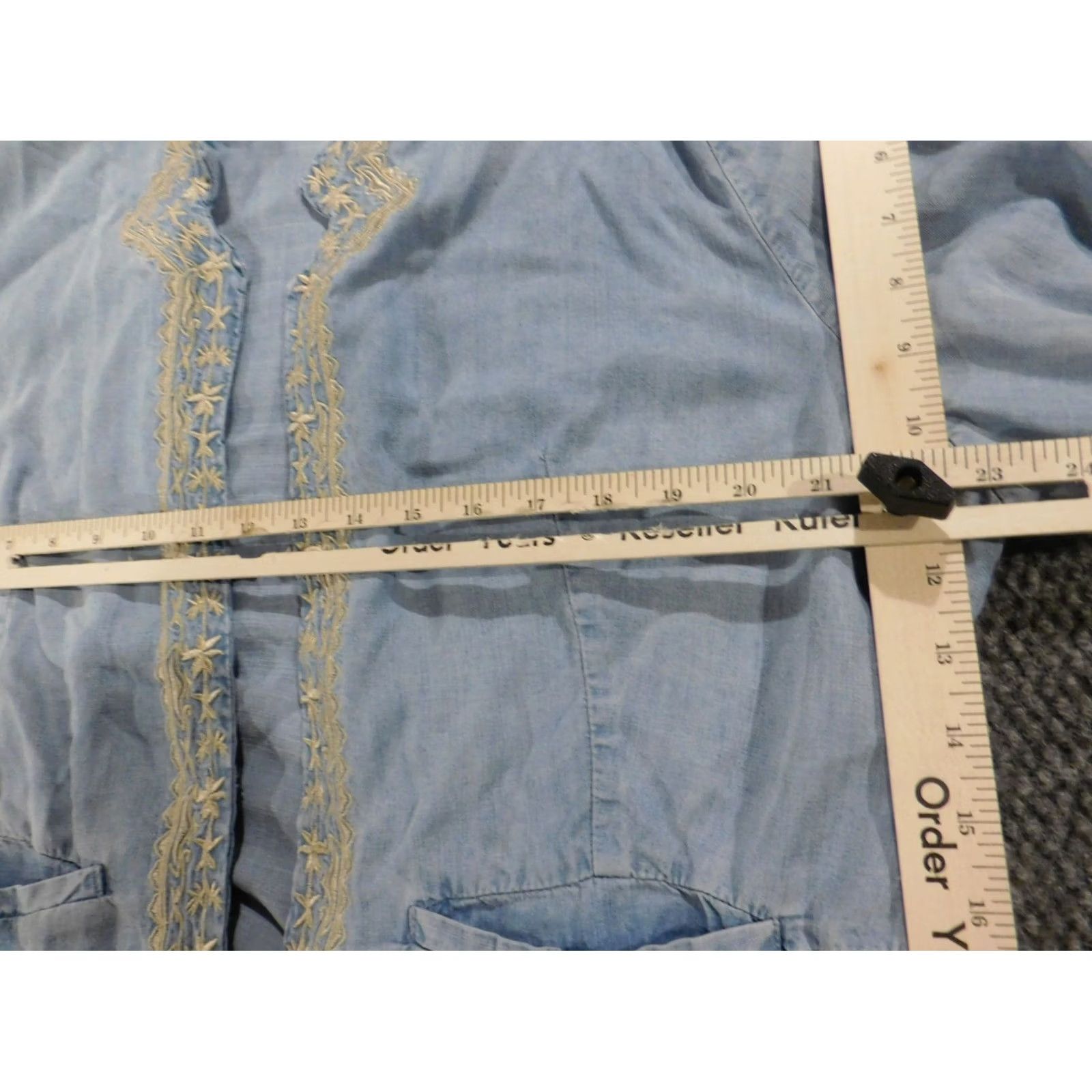 Vintage Chicos Womens Denim Kimono Blouse Open Crew Neck Long Sleeve Blue 3 Regular Cotton Denim Size XS / US 0-2 / IT 36-38 - 6 Thumbnail