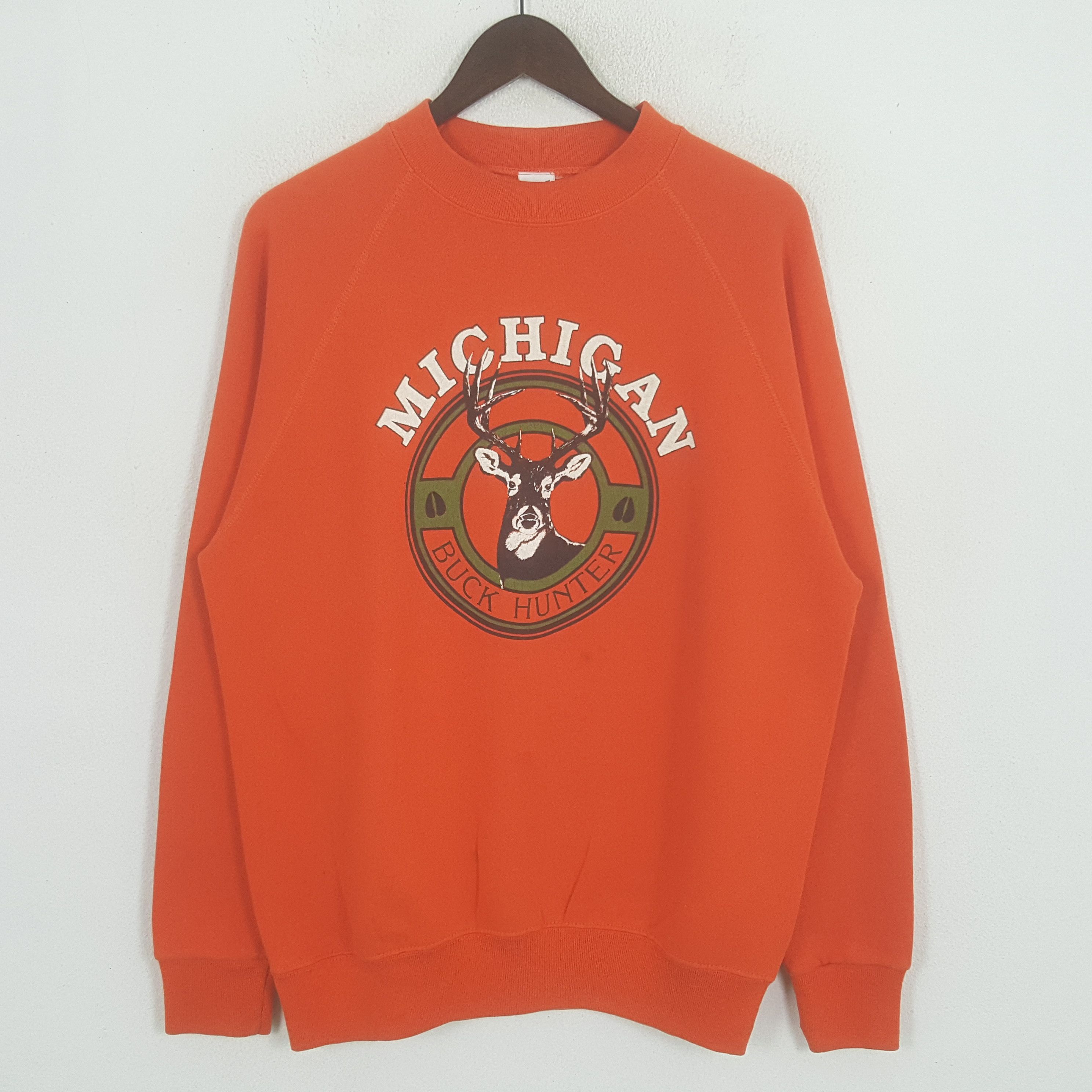 image of Made In USA x Vintage Michigan Buck Hunter Sweatshirt in Orange, Men's (Size Large)