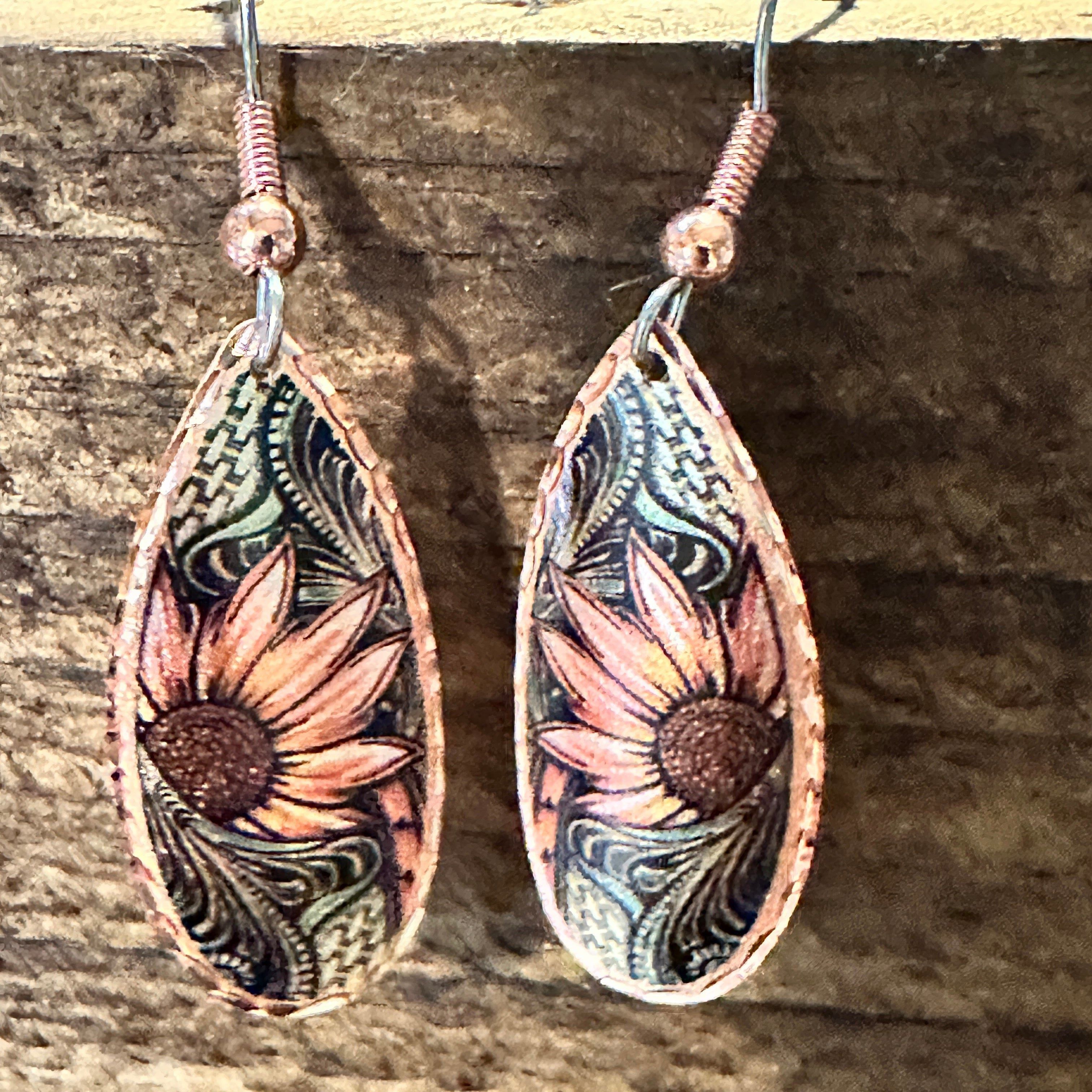 Other Handmade Boho Copper Earrings, Diamond Cut Sunflower Native Size ONE SIZE - 5 Thumbnail